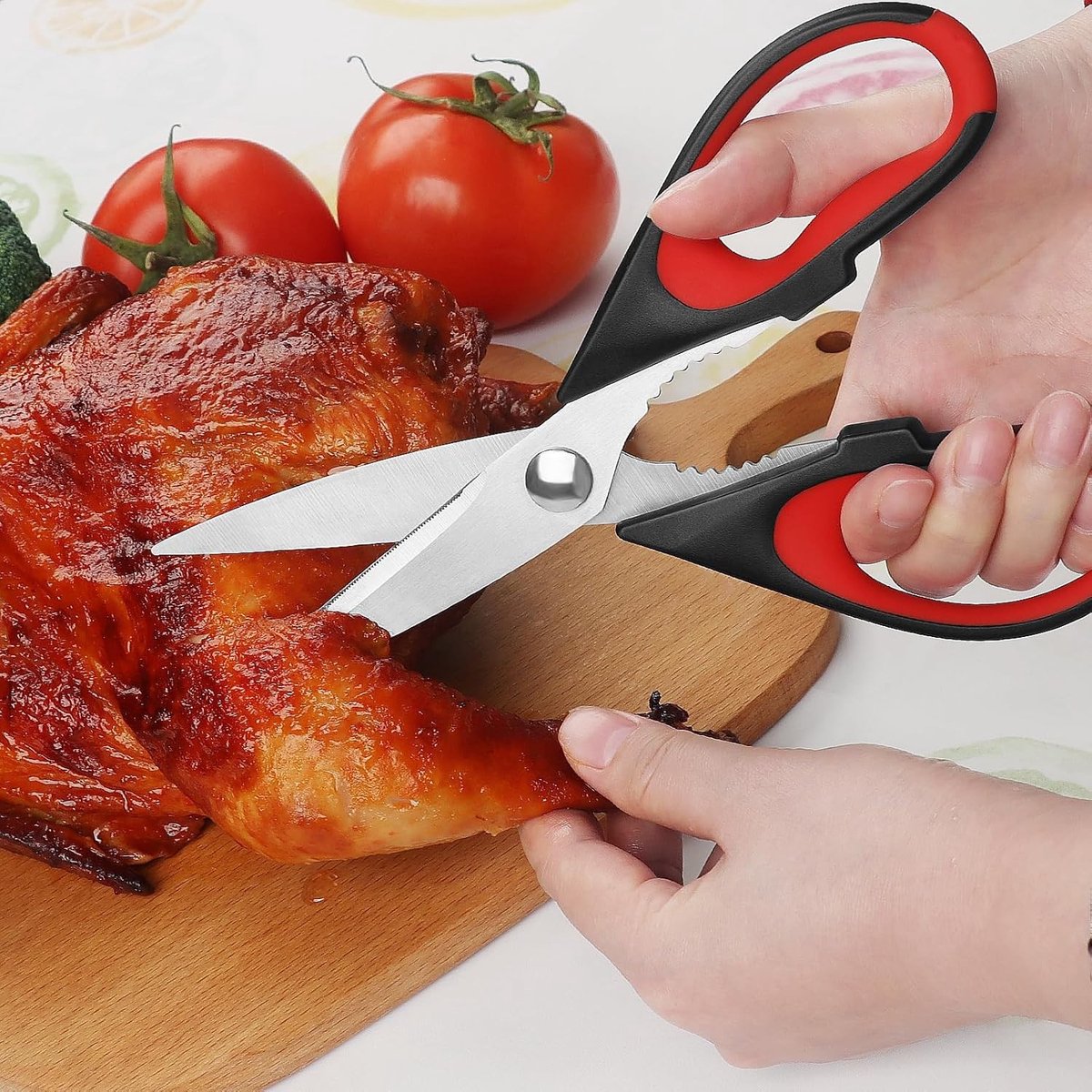 Keukenschaarset - Rood/Grijs - 21,8 cm - Roestvrijstalen Messen met Zachte Grip - Voor Keuken