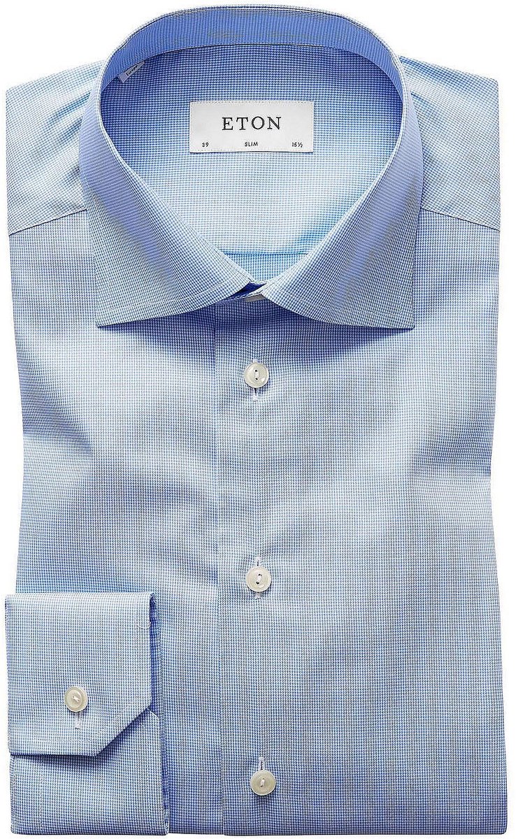 Eton overhemd blue pied de poule Slim