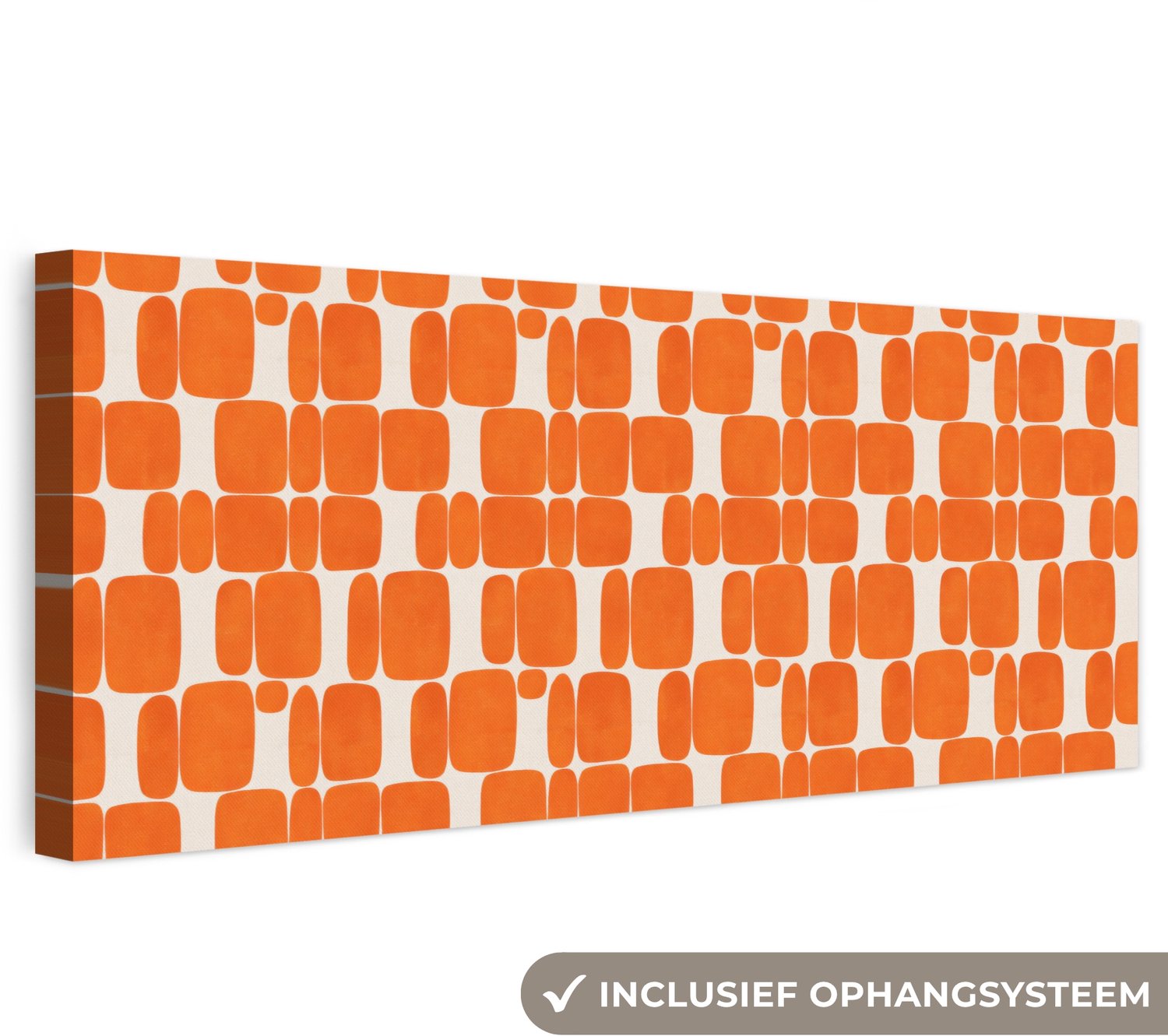 Canvas schilderij 60x20 cm - Exclusieve wanddecoratie Patroon - Retro - Oranje - Muurdecoratie woonkamer - Slaapkamer decoratie - Kamer accessoires - Schilderijen op canvas