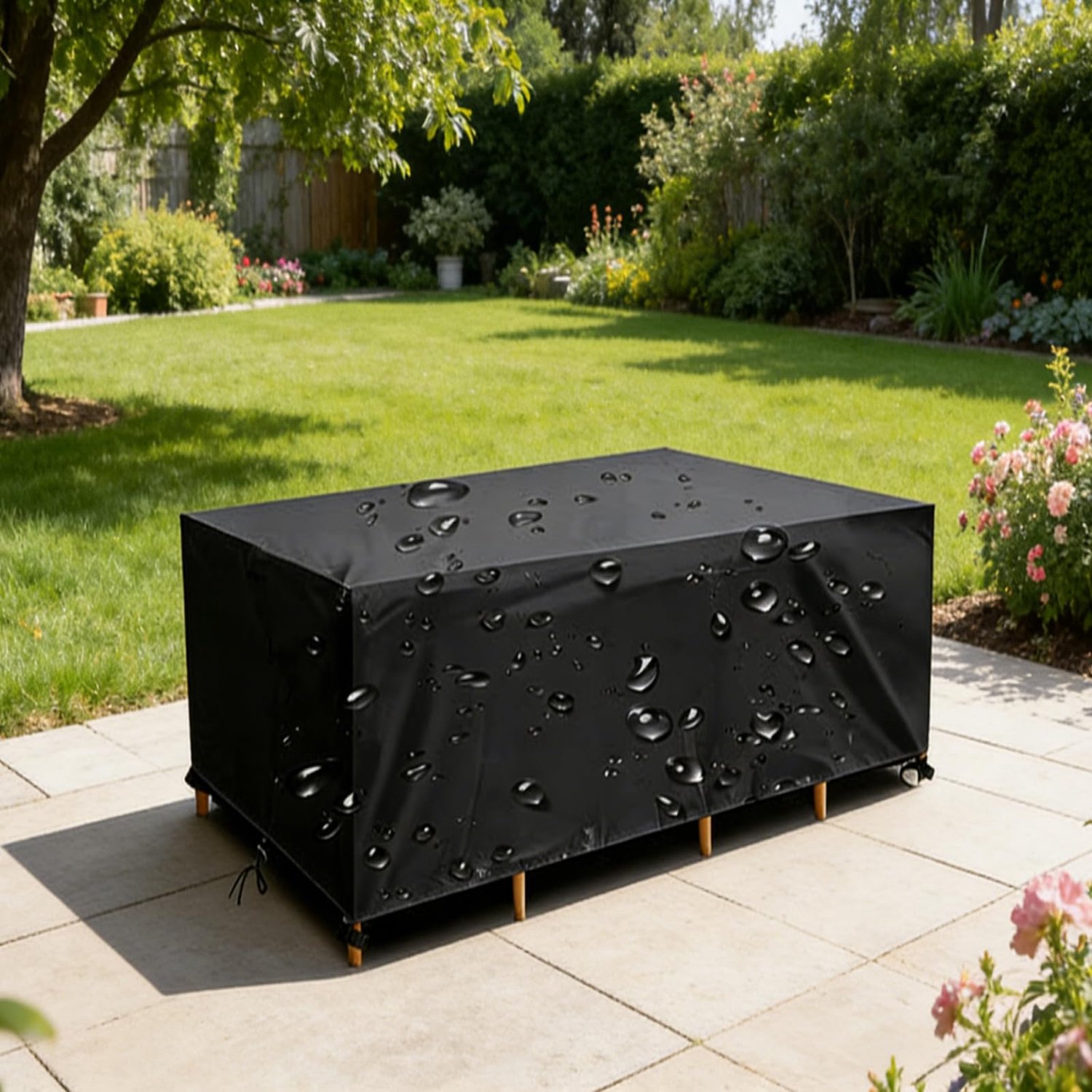 Famanu Waterdichte tuinstoelhoes 110 x 80 x 90 cm voor tuinmeubelen, 420D Oxford-weefsel, beschermhoes voor tafel en stoelen, winddicht en anti-UV, ideaal voor slecht weer wit