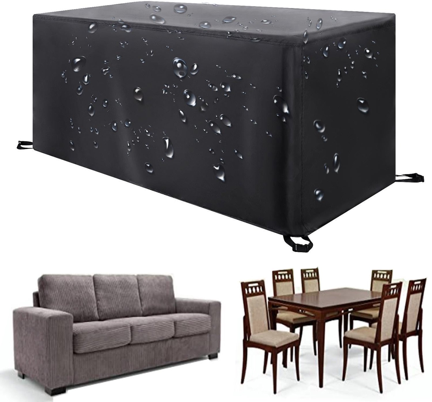 Famanu Tuinmeubelhoes 120 x 80 x 100 cm, waterdichte en UV-beschermende hoes van 420D zwaar belastbaar materiaal voor buitenmeubels, met gespen en trekkoorden voor stevige bevestiging bij winderige omstandigheden wit