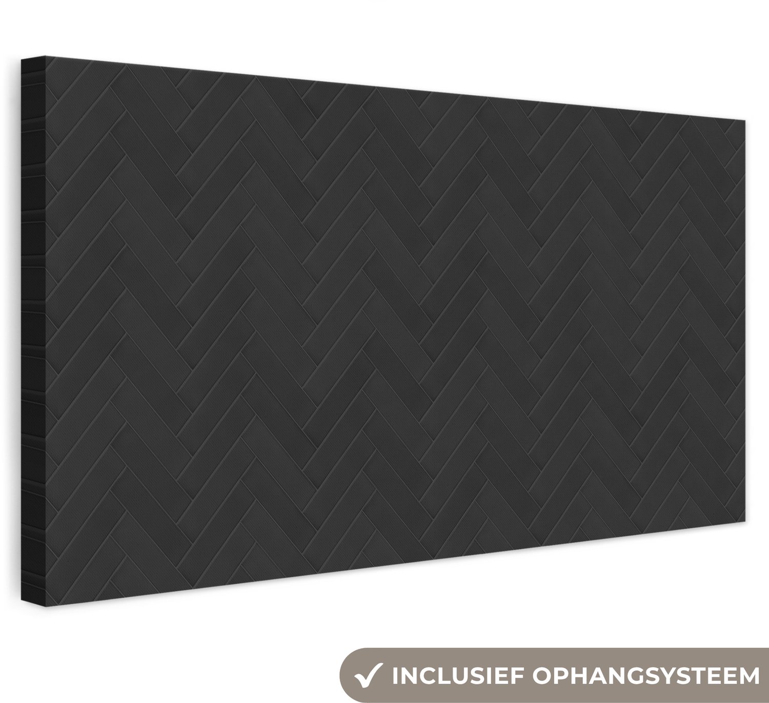 Canvas schilderij 40x20 cm - Exclusieve wanddecoratie Visgraat - Wandtegel - Mat - Zwart - Muurdecoratie woonkamer - Slaapkamer decoratie - Kamer accessoires - Schilderijen op canvas