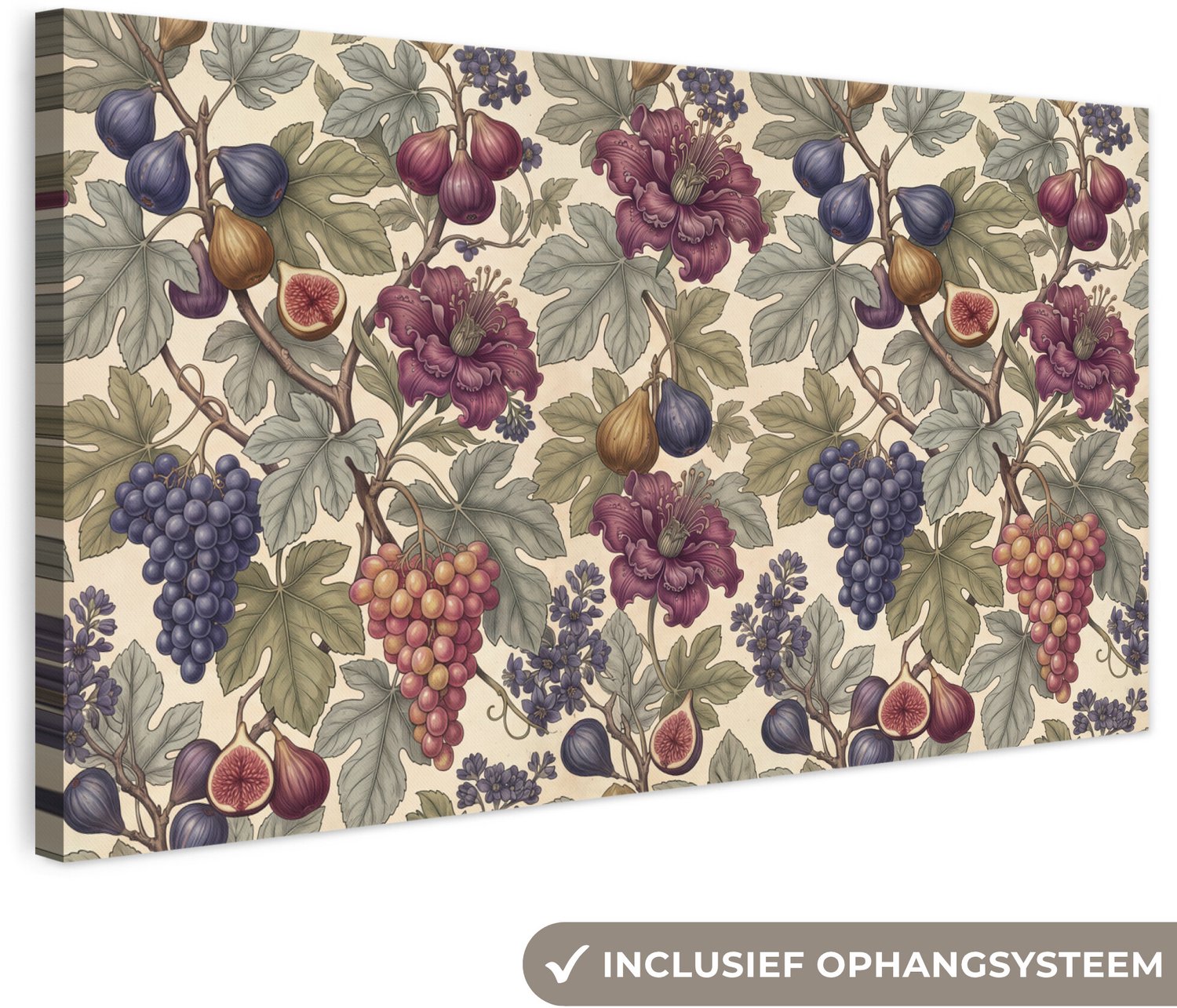 Canvas schilderij 160x80 cm - Exclusieve wanddecoratie Vijgen - Druiven - Natuur - Muurdecoratie woonkamer - Slaapkamer decoratie - Kamer accessoires - Schilderijen op canvas groot XXL