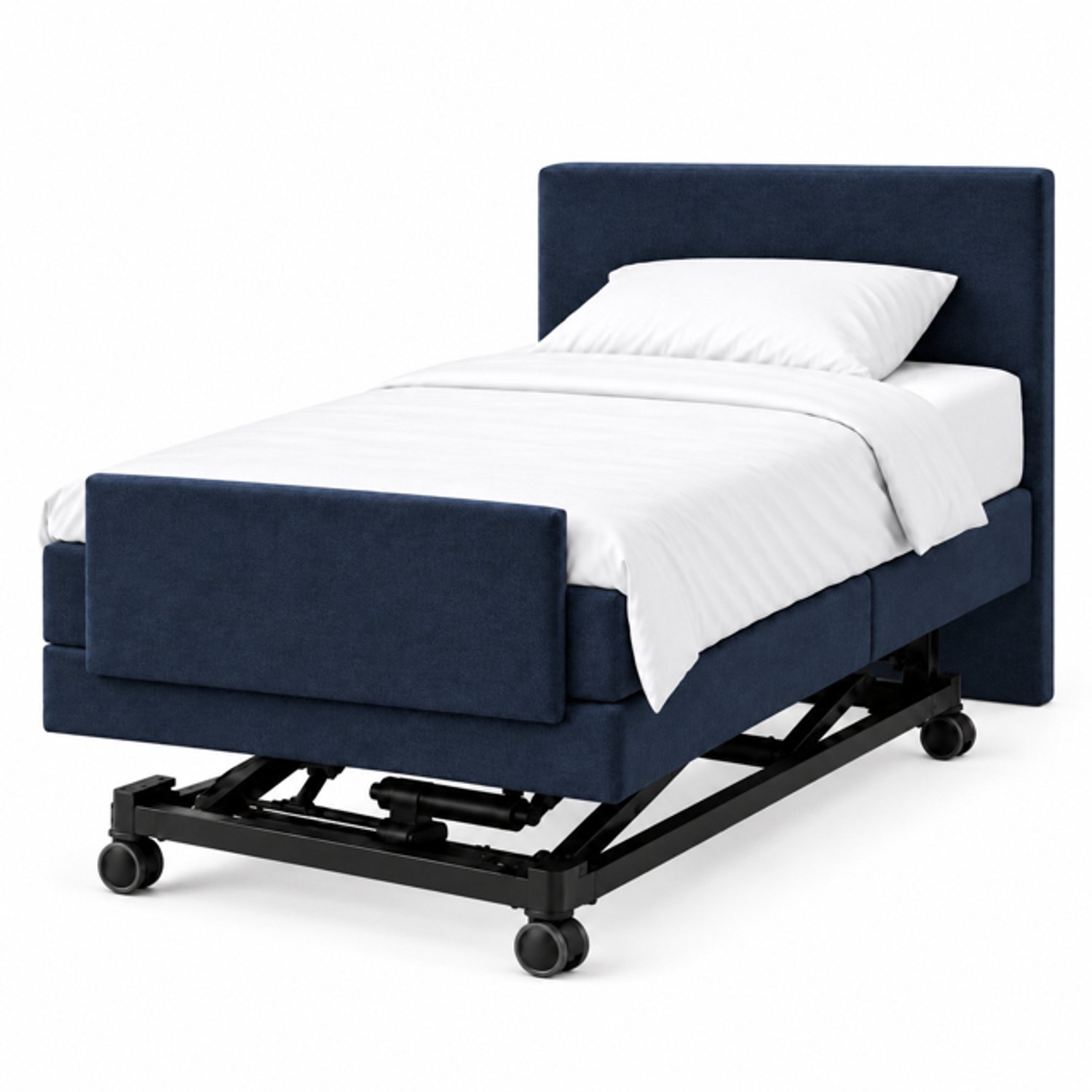 BoxspringFD Siena Hoog Laag Bed / Boxpsring 1 Persoons Verzorgingsbed Seniorenbed Elektrisch Verstelbaar, 80x210 cm, kleur Blauw