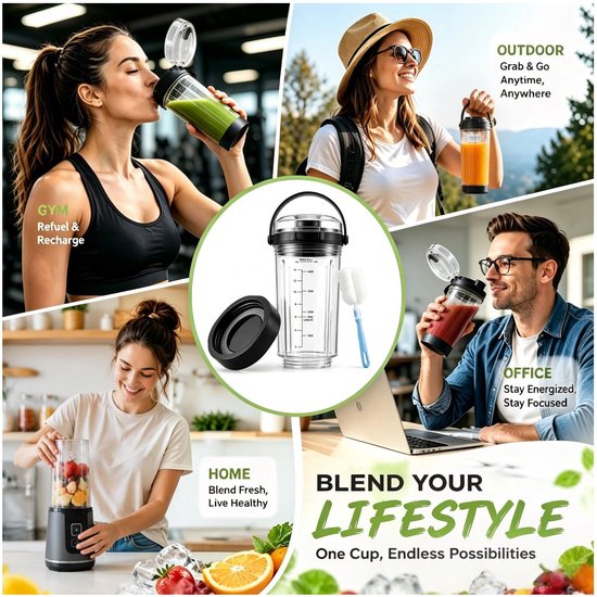 Mengbeker 530 ml - Met drinkdeksel en handvat - Voor draagbare mixer — afbeelding 3