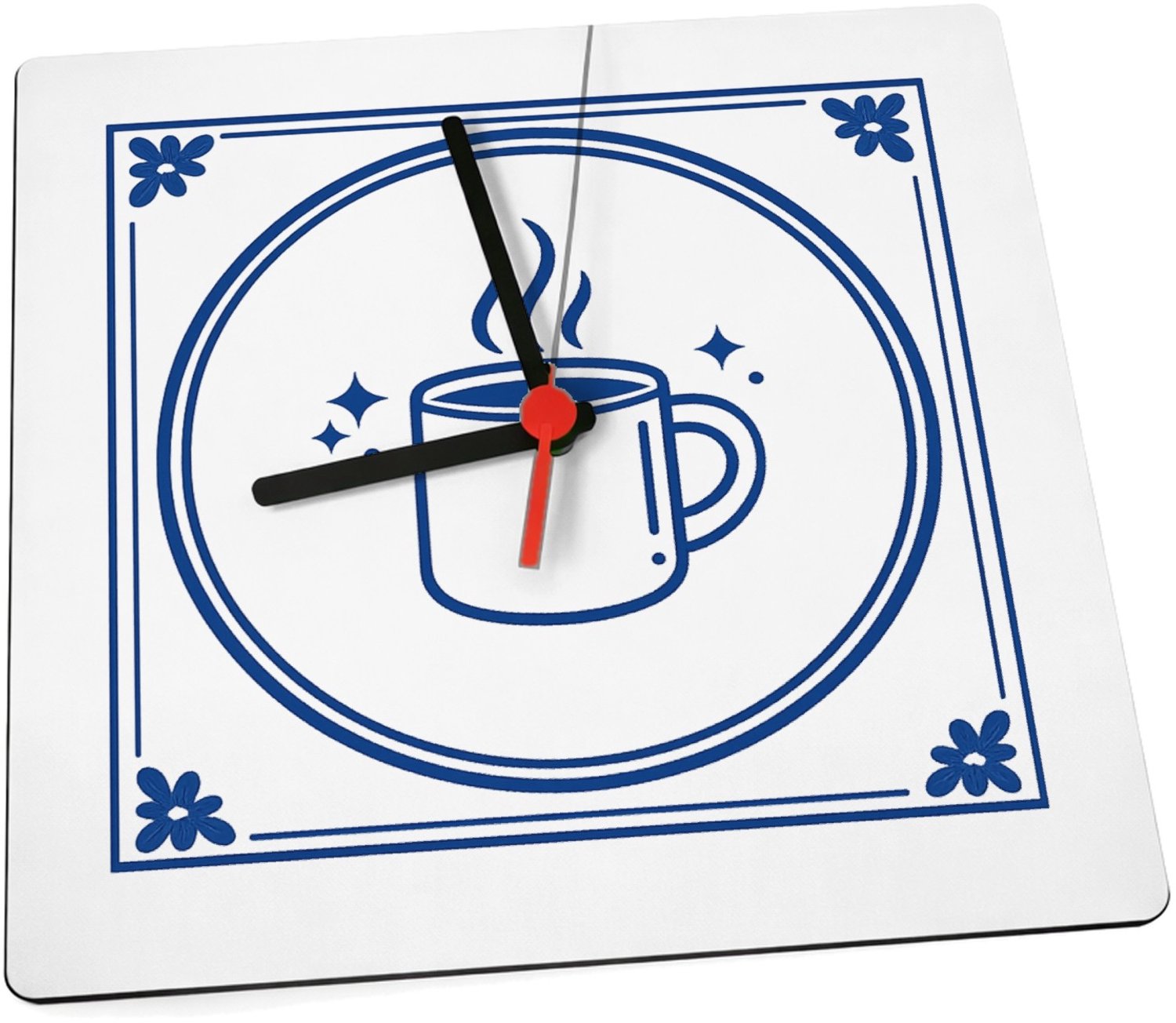 Mr Cadeautjes Klok 19 x 19 - design Klassieke tegel met luchtige ochtendhumor rond koffie en cha | cadeau Wit