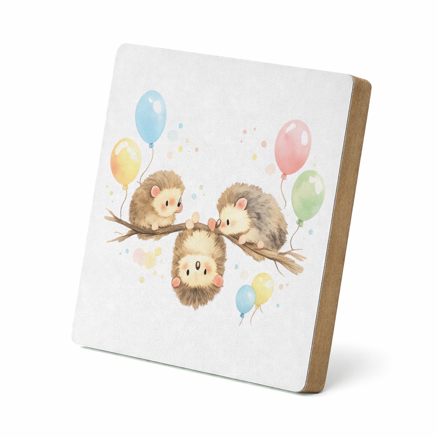 Mr Cadeautjes MDF staande fotolijst 15,2 x 15,2 - design Een zachte aquarelillustratie van drie kleine dieren op een | cadeau Wit