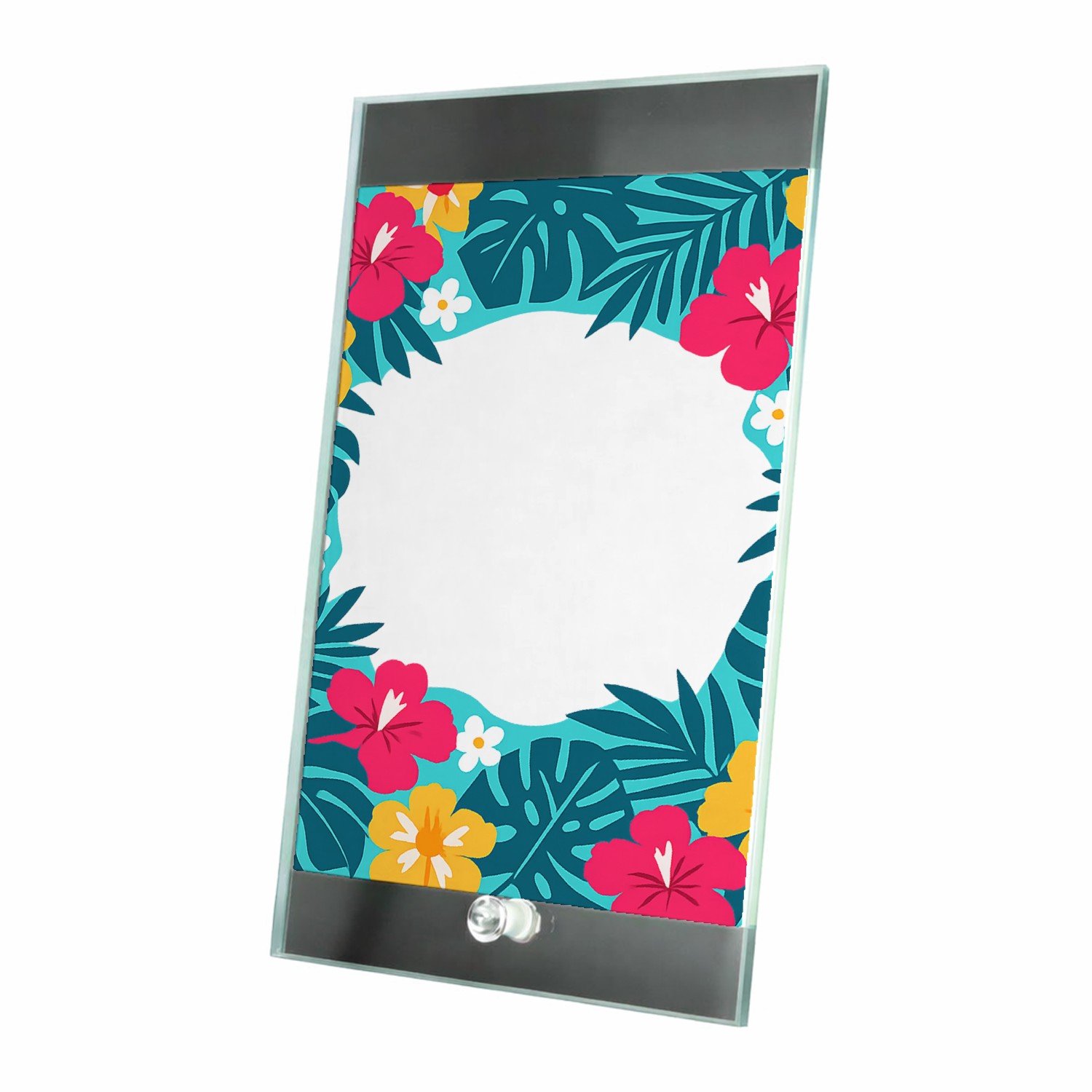 Mr Cadeautjes Glasframe 15 x 23 - design Fris botanisch herhaalpatroon met een speels centraal labelv | cadeau Wit