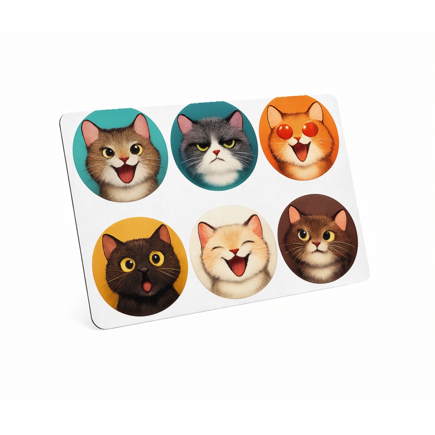 Mr Cadeautjes MDF magnetische fotolijst 28 x 19 - design Set van zes expressieve kattenportretten met verschillende s | cadeau Wit