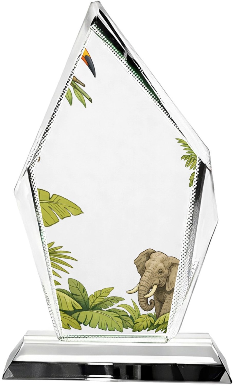 Mr Cadeautjes Fotokristal trofee 10 x 16,5 - design Savanne-rand met grote rust in het midden | cadeau Wit