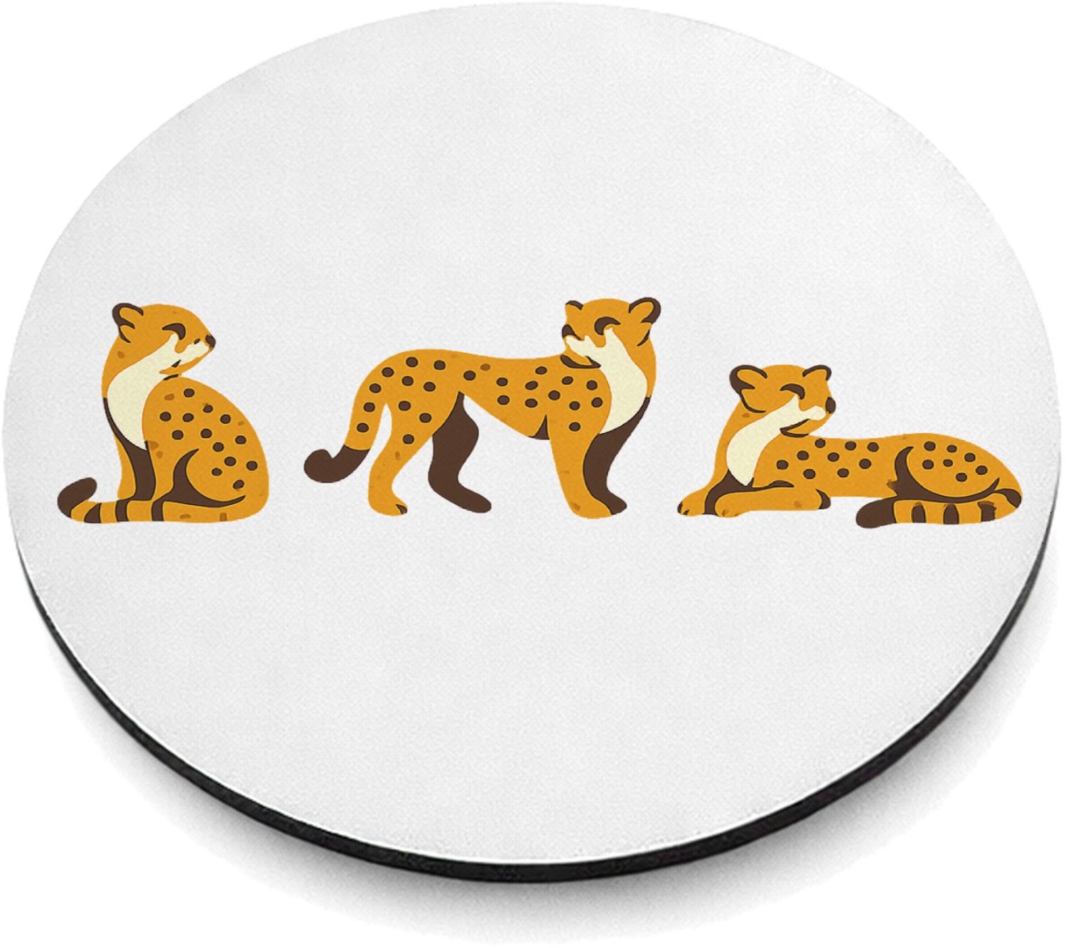 Mr Cadeautjes MDF magnetische fotolijst rond Ø 9,5 - design Een rustige reeks kleine dieren in verschillende poses met v | cadeau Wit