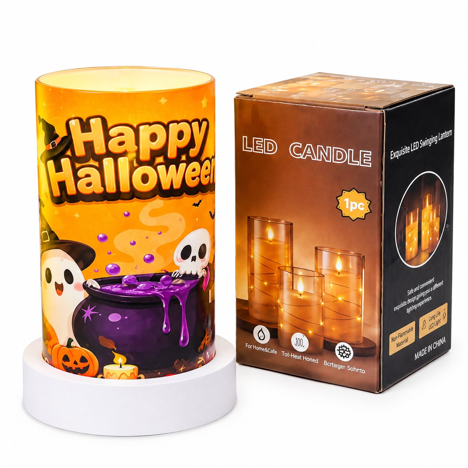 SWGOTA led kaarsen Halloween spookmodel 7,5 x 12,5 cm zonder batterij Bruin