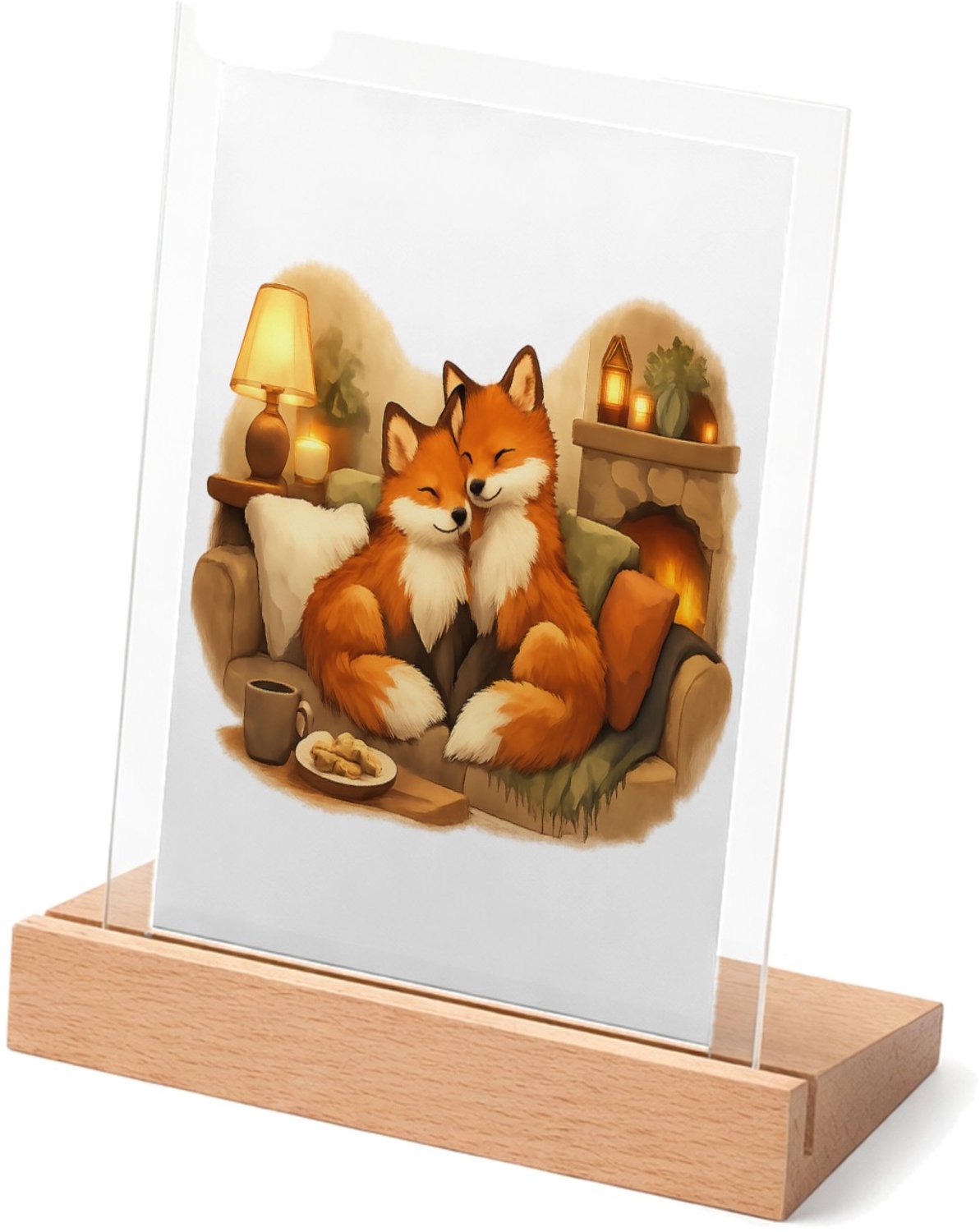 Mr Cadeautjes Glasframe met vaste tekst - design Een gezellige ochtendscène met twee dikke honden op een keuk | cadeau Wit
