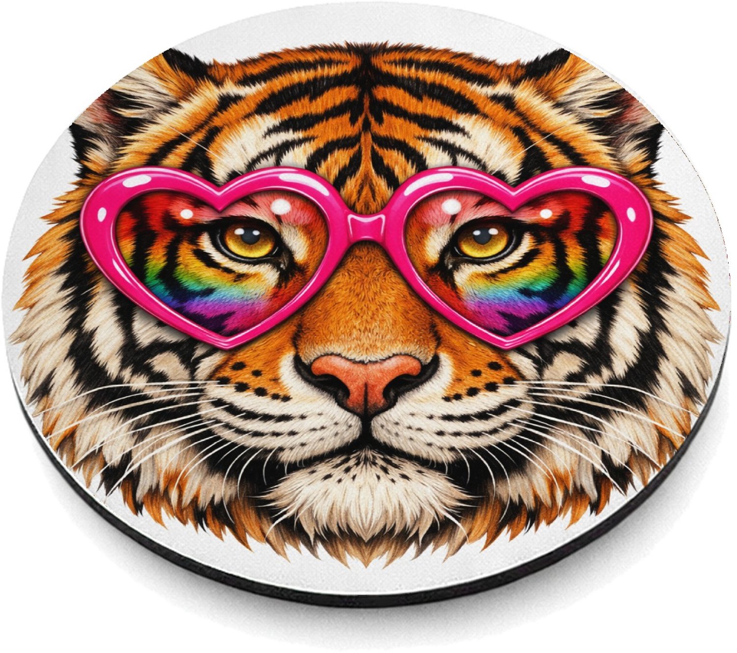 Mr Cadeautjes MDF magnetische fotolijst rond Ø 9,5 - design Een expressief dierengezicht met een speelse, zelfverzekerde | cadeau Wit