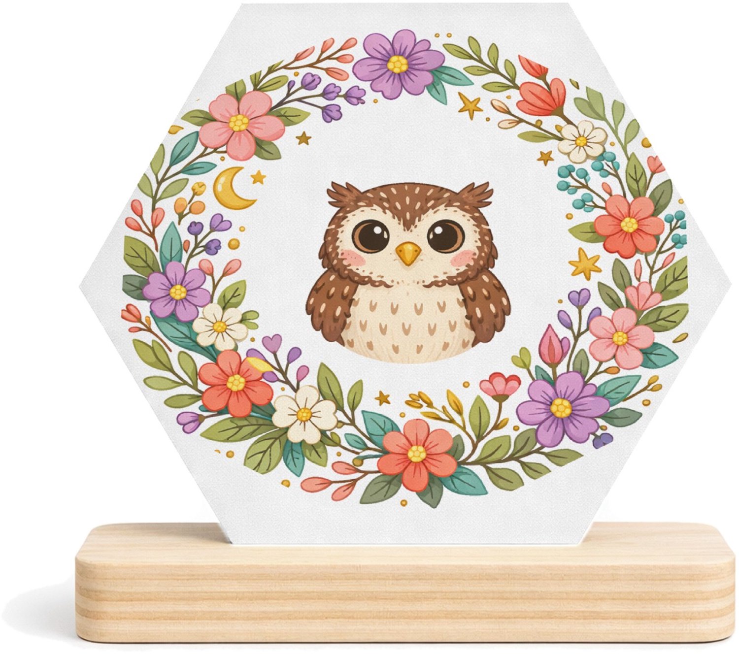 Mr Cadeautjes MDF fotolijst/inleg hexagon 14 x 13 - design Centrale emblematische cirkel met natuurdetails rond een die | cadeau Wit