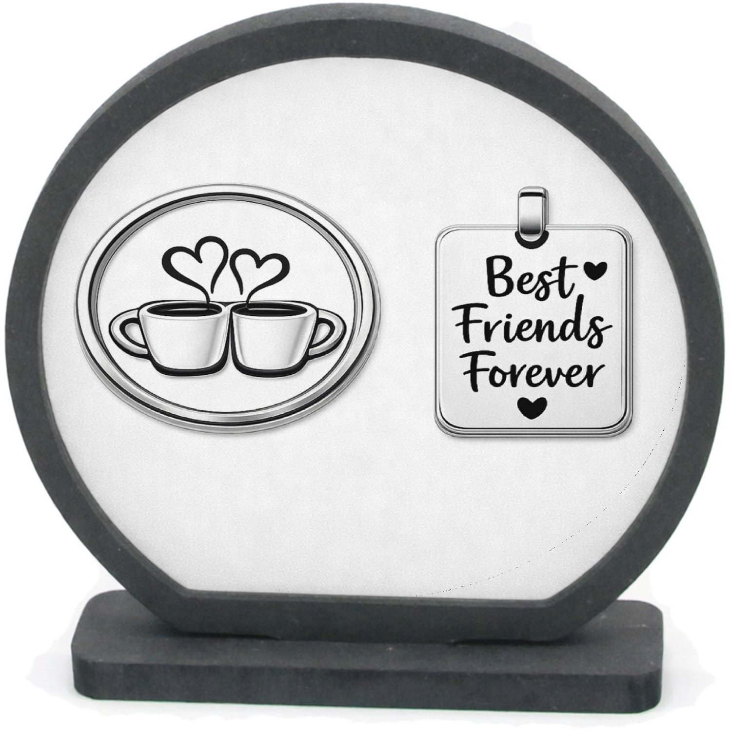 Mr Cadeautjes Houten fotolijst rond met MDF inleg - design Een minimalistische vriendschapsbadge met een eenvoudige ill | cadeau Wit