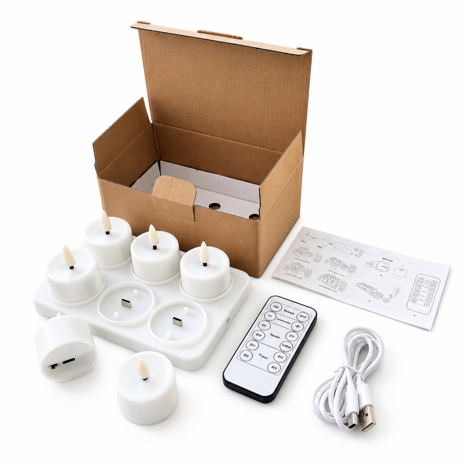 SWGOTA led kaarsen, set van 6, oplaadbaar via USB-C, wit met matte afwerking, met laadstation voor 6 kaarsen en afstandsbediening