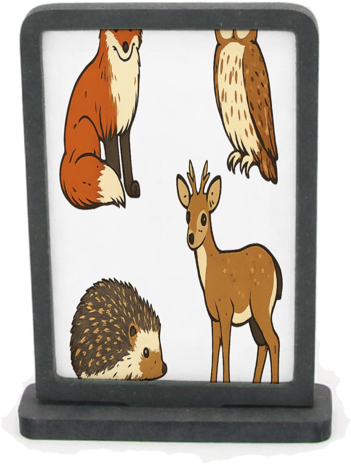 Mr Cadeautjes Houten fotolijst rechthoek met MDF inleg - design Een set van vier bosdieren in een vergelijkbare educatieve v | cadeau Wit