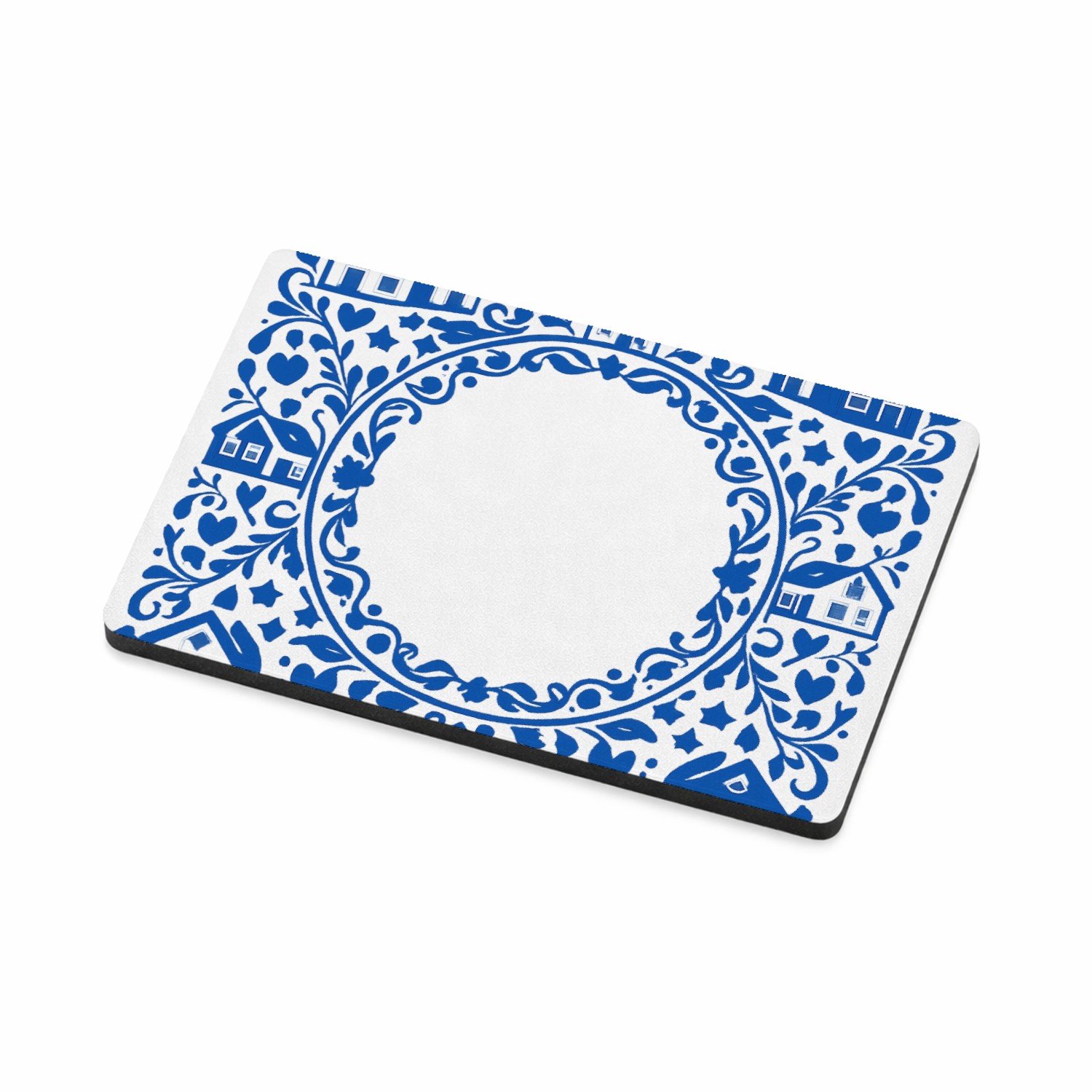 Mr Cadeautjes MDF magnetische fotolijst 7,5 x 5 - design Een klassieke blauw-witte rand met huiselijke symbolen en ee | cadeau