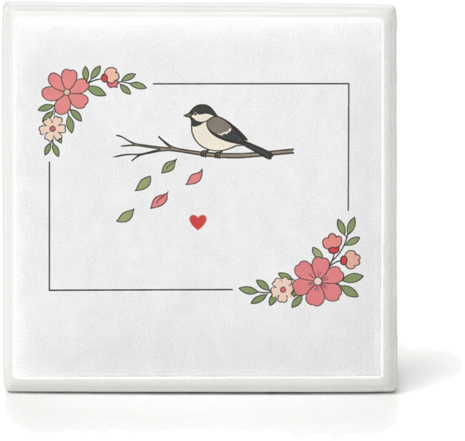 Mr Cadeautjes Mini tegeltje Een minimalistisch herinneringsontwerp met een stil natuurta - 4,8 x 4,8 cm, keramiek - mozaiek, diy, decoratie | cadeau Wit