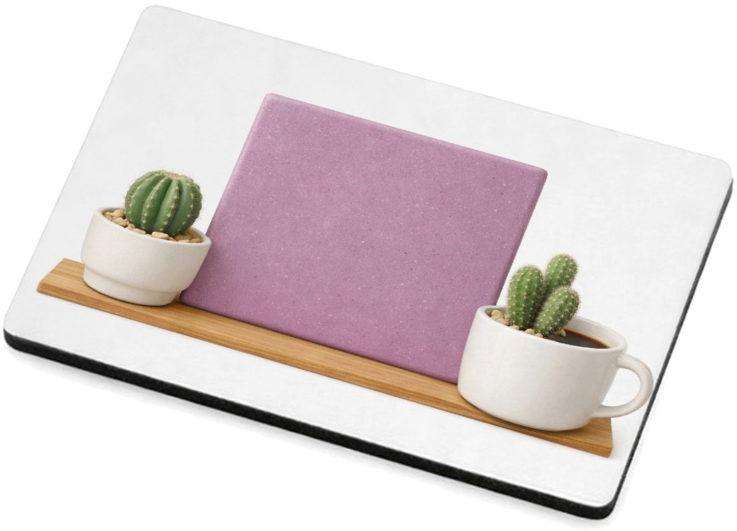 Mr Cadeautjes MDF magnetische fotolijst 7,5 x 5 - design Een minimalistische koffiemok met twee kleine cactussen en e | cadeau Wit