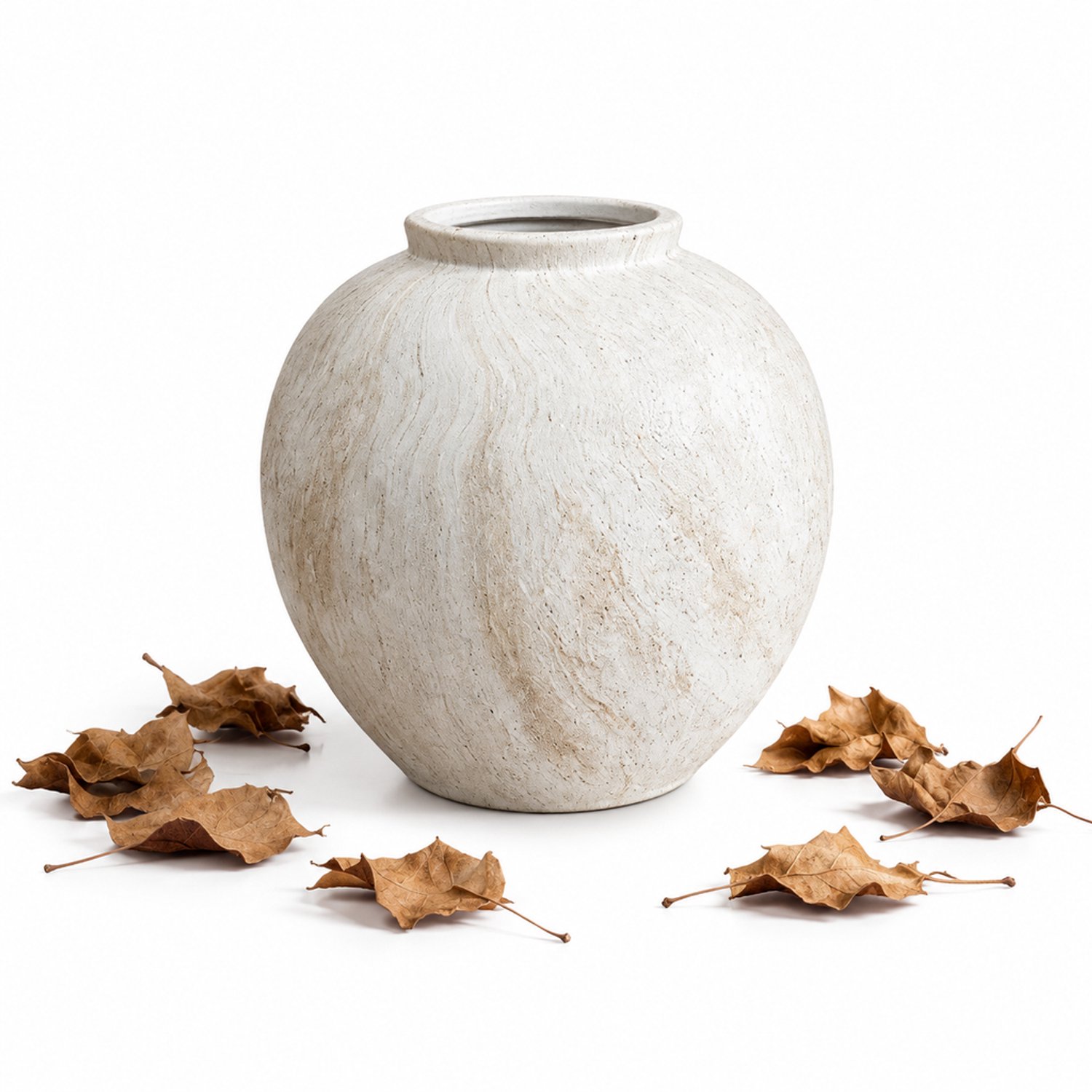 SWGOTA Keramische vaas in wabi-sabistijl 15 x 15 x 16 cm - Gebroken wit met textuur, ronde buik en korte hals