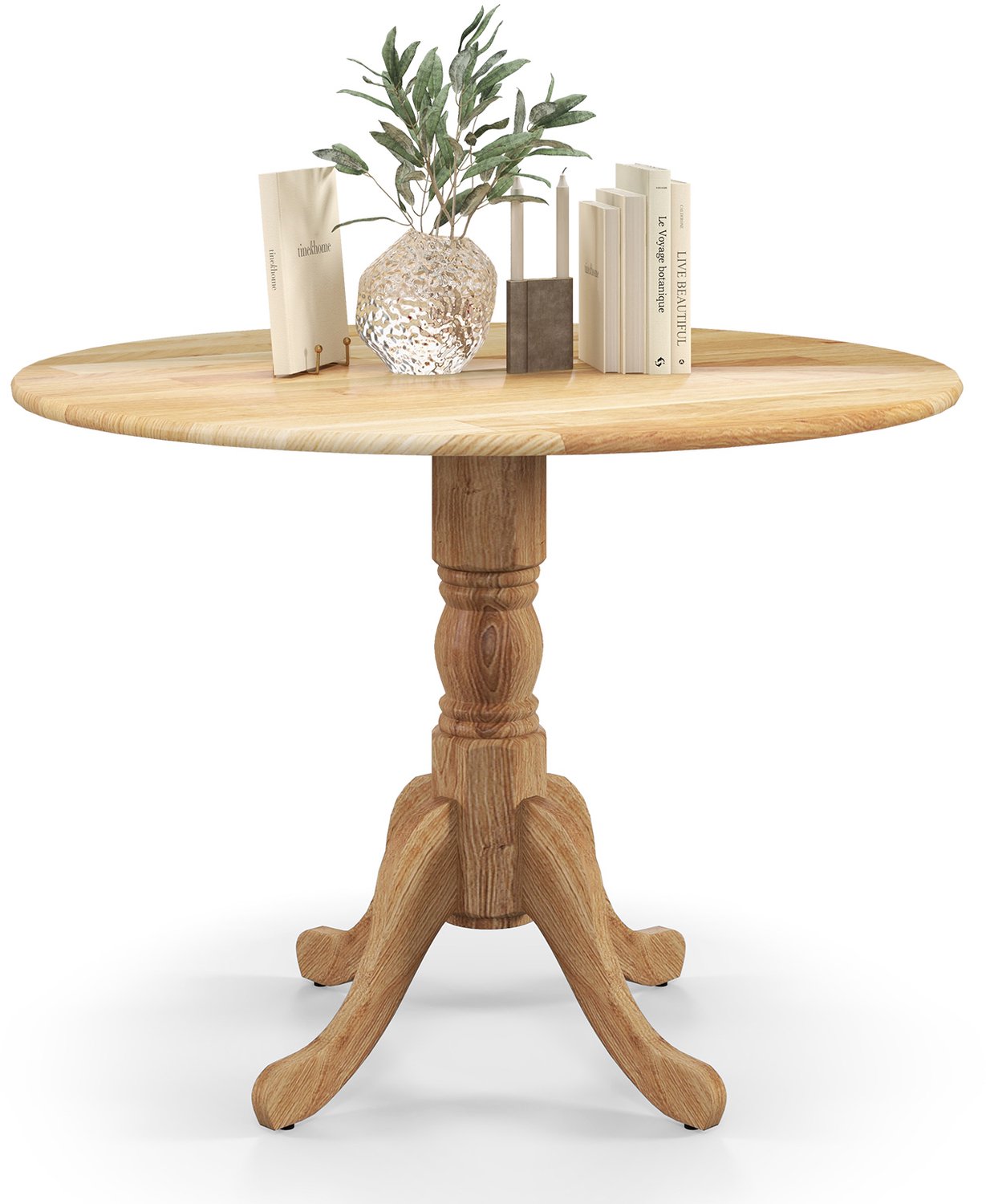 Costway Ronde Eettafel van Massief Hout - Geschikt voor 4 Personen - 100 × 100 × 73 cm Natuur