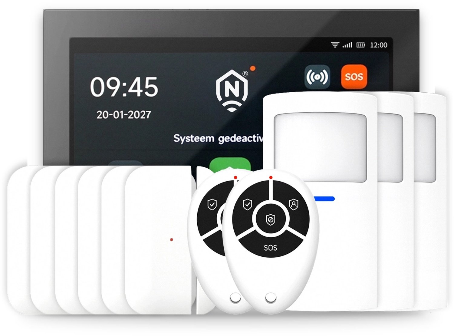 ShieldLink® Pro Alarmsysteem – Compleetset – Draadloos & Uitbreidbaar – Met App – Zonder Abonnement – Zwart Paneel – Witte Accessoires
