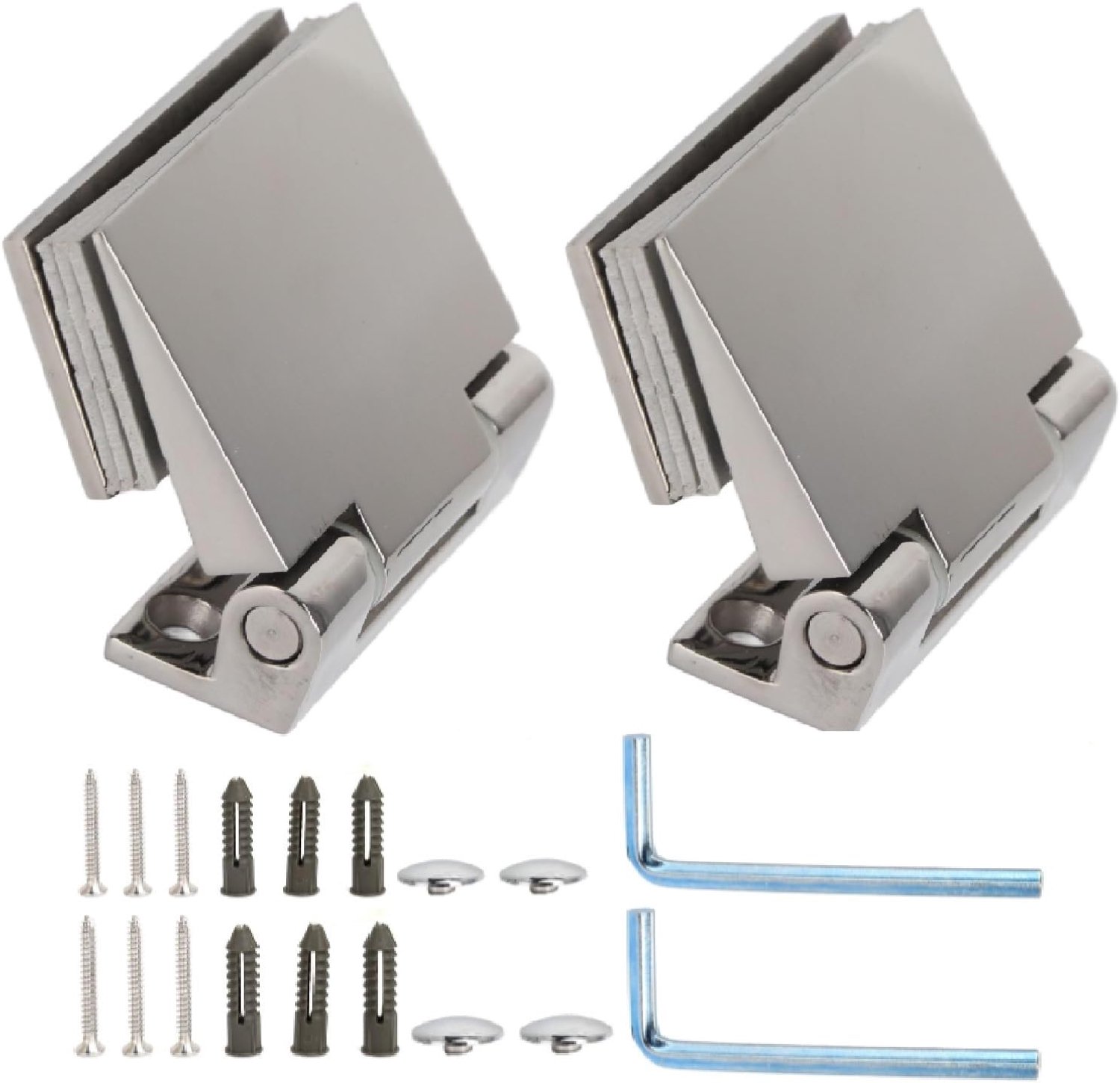 Pack of 2 Glass Door Hinges, 90° Hinges, Heavy Load, Stainless Steel, Bathroom Clip, Glass Door Hinges, One Side for - ShopVlot