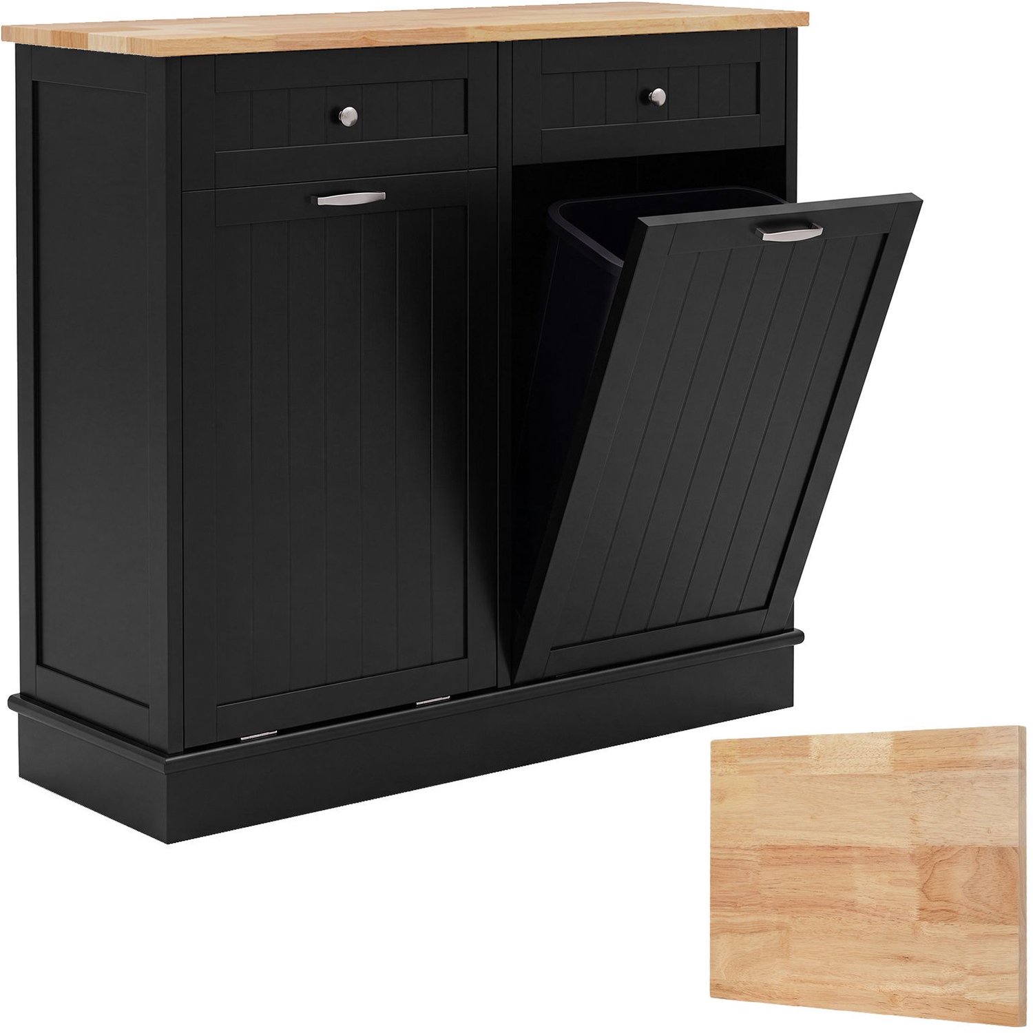 SureDeal® - Ladekast - Keukenkast - Geïntegreerde Afvalbak Voorzien - Twee Opberglades - 100x33x90 cm - Zwart