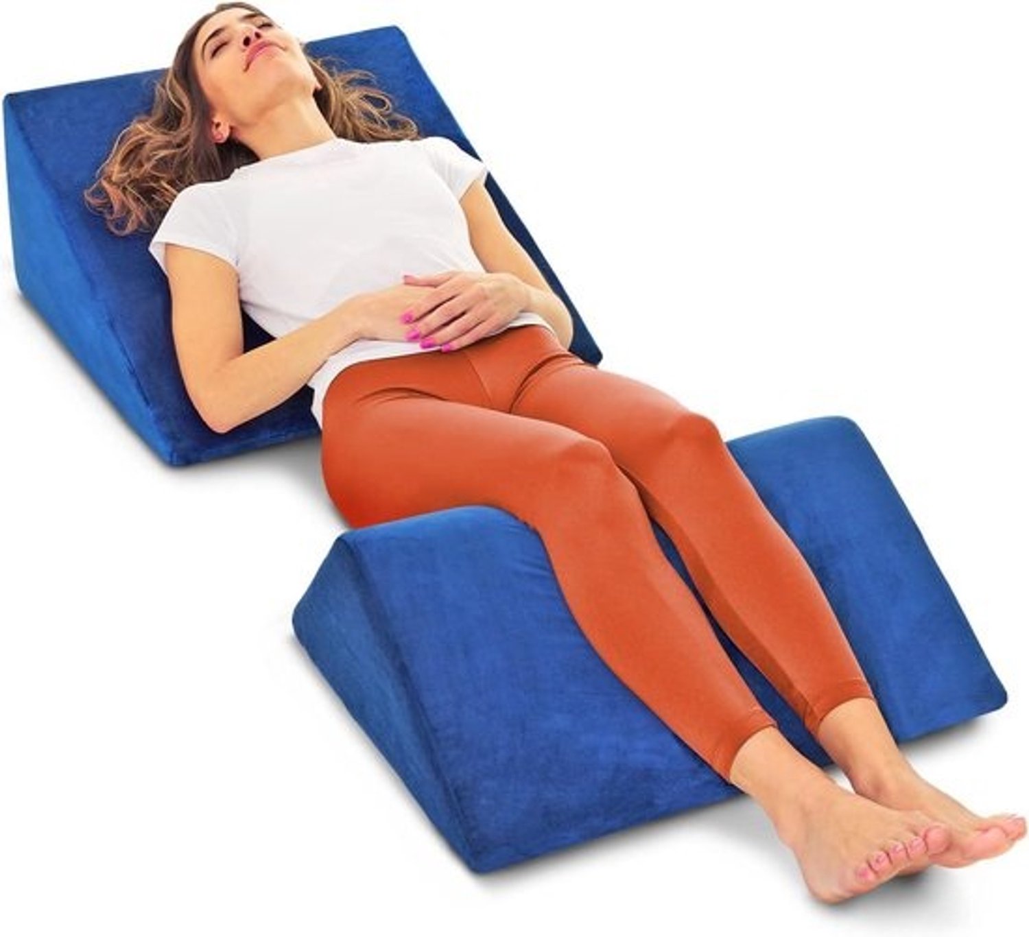 Bedwigkussen Set - Kniekussen Rugsteun - Comfortabel slapen - 2 aparte hellende kussens - 23.6"x23.6"x12" - Marineblauw