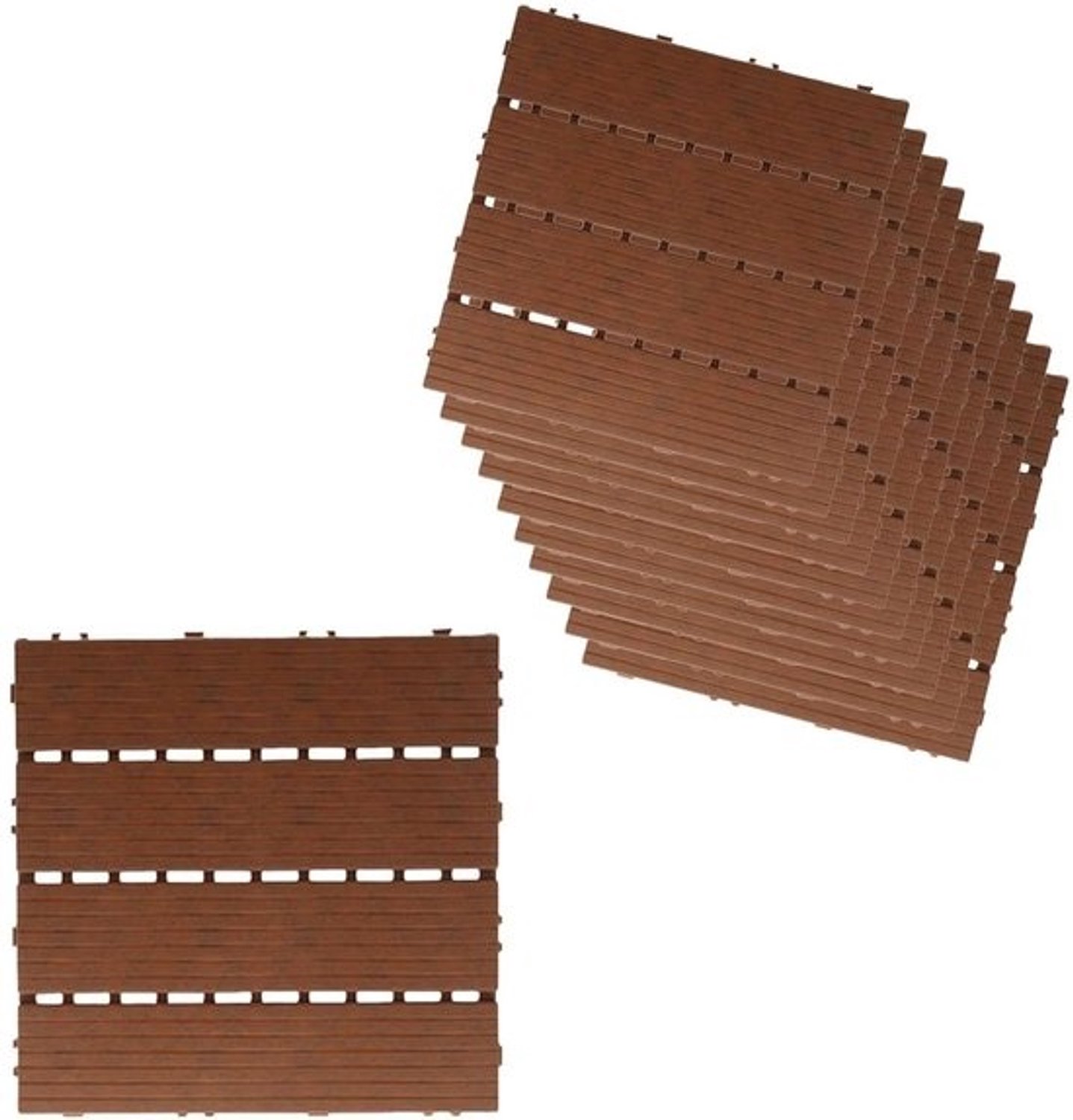 Kunststof Tuintegels - PVC Terrastegels - Buiten Vloer Leggen - Steekbodem Systeem - 30 x 30 cm - Donkerbruin