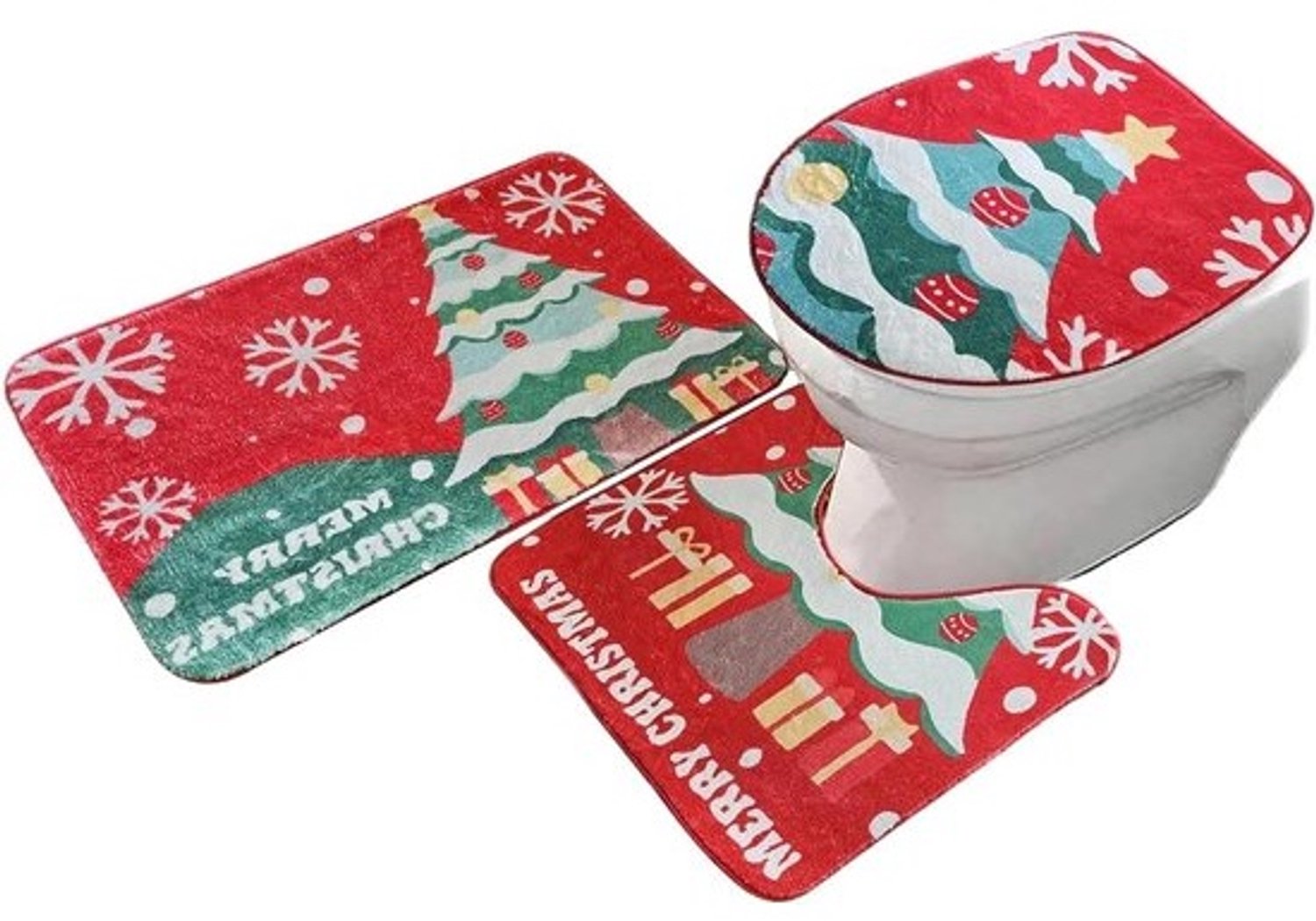 Toiletbril Set - WC Deksel Cover - Badkamer Decoratie - Antislip Absorberend - 50L x 25W cm - Rood