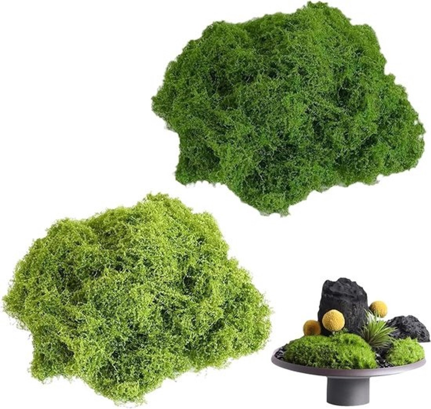 Kunstmos decoratie - Nepgras siergrassen - Creatief knutselen - Wasbaar en kleurecht - 200 gram - Donkergroen lichtgroen