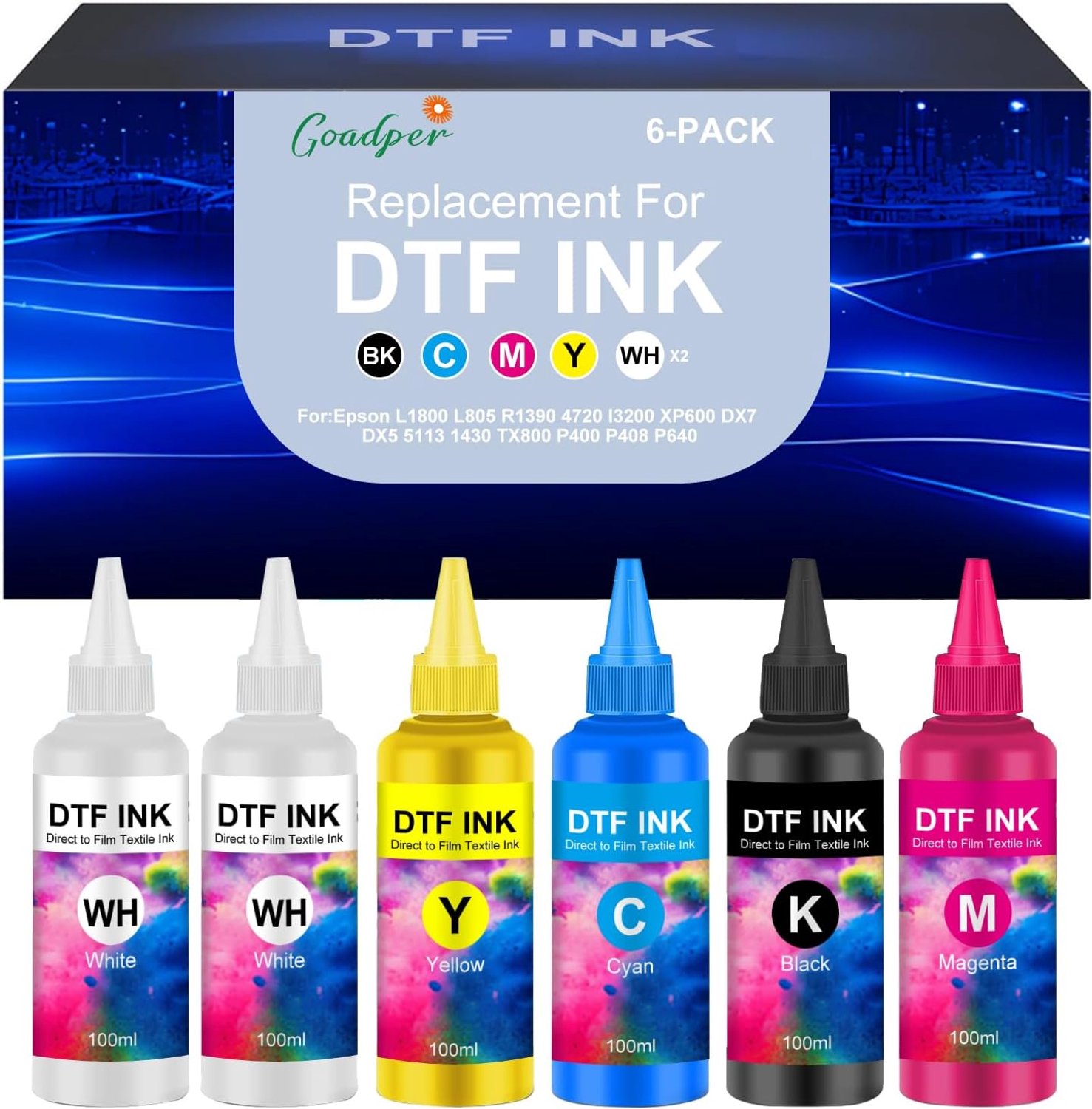 DTF inkt voor DTF film transfer 6 x 100 ml - Cyaan/Magenta/Geel/Zwart - Compatibel met meerdere DTF printers - ShopVlot