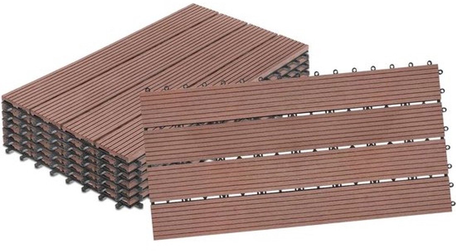 NAIZY houten terrastegels 30x60cm WPC-vloeren kunststof terrasplanken houtlook in elkaar te zetten voor tuin balkon terras (12 stuks voor 2m2, bruin)