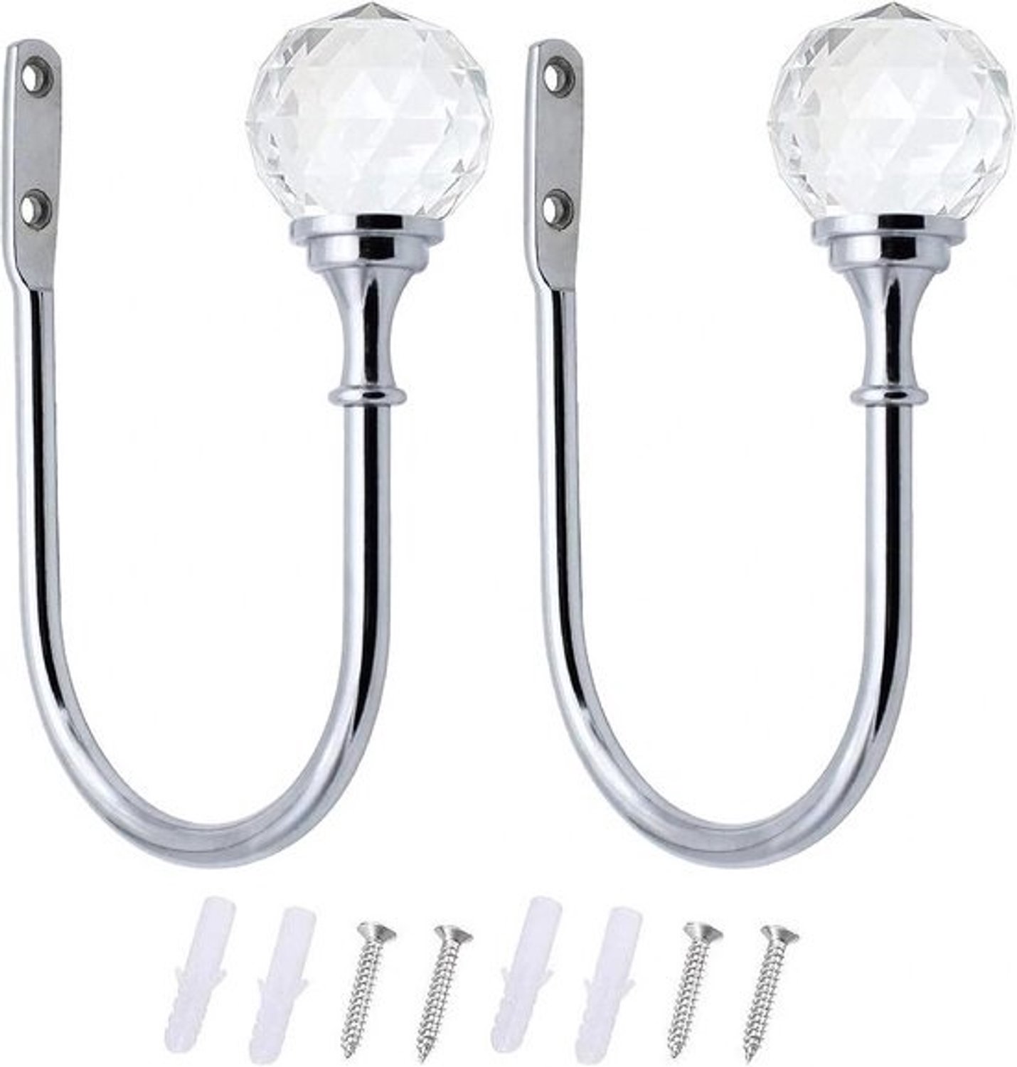 Crystal Ball Curtain Holdback - Metal U Shaped Tiebacks for Curtains and Wall Hooks
