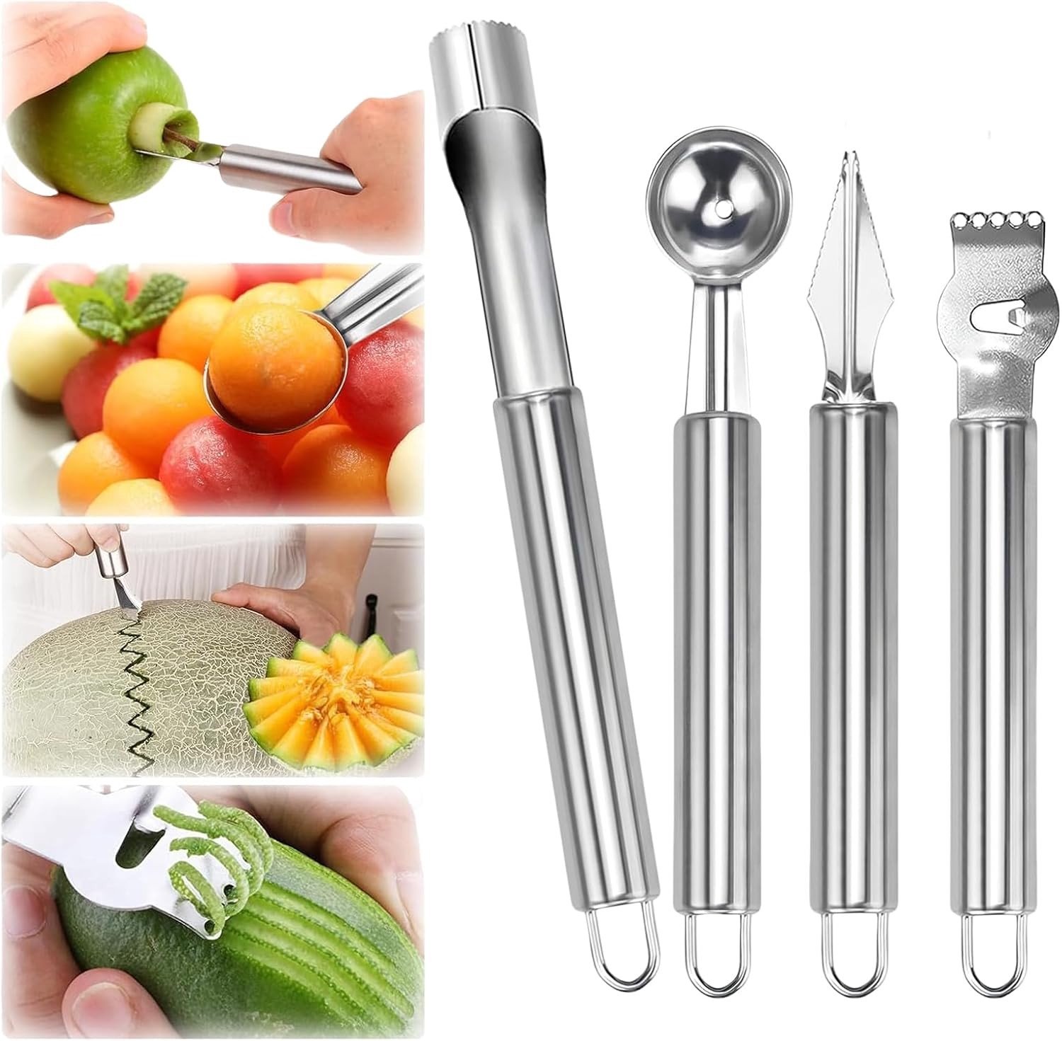 Fruit Snijgereedschap Set - Vierteilig - Roestvrij Staal - Voor Fruit en Groenten