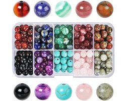 SOSMAR 200 stuks natuurlijke edelstenen, diameter 8 mm, ronde kralen voor armbanden, halskettingen, sieraden, knutselen, rijgen, 10 gesorteerde stenen