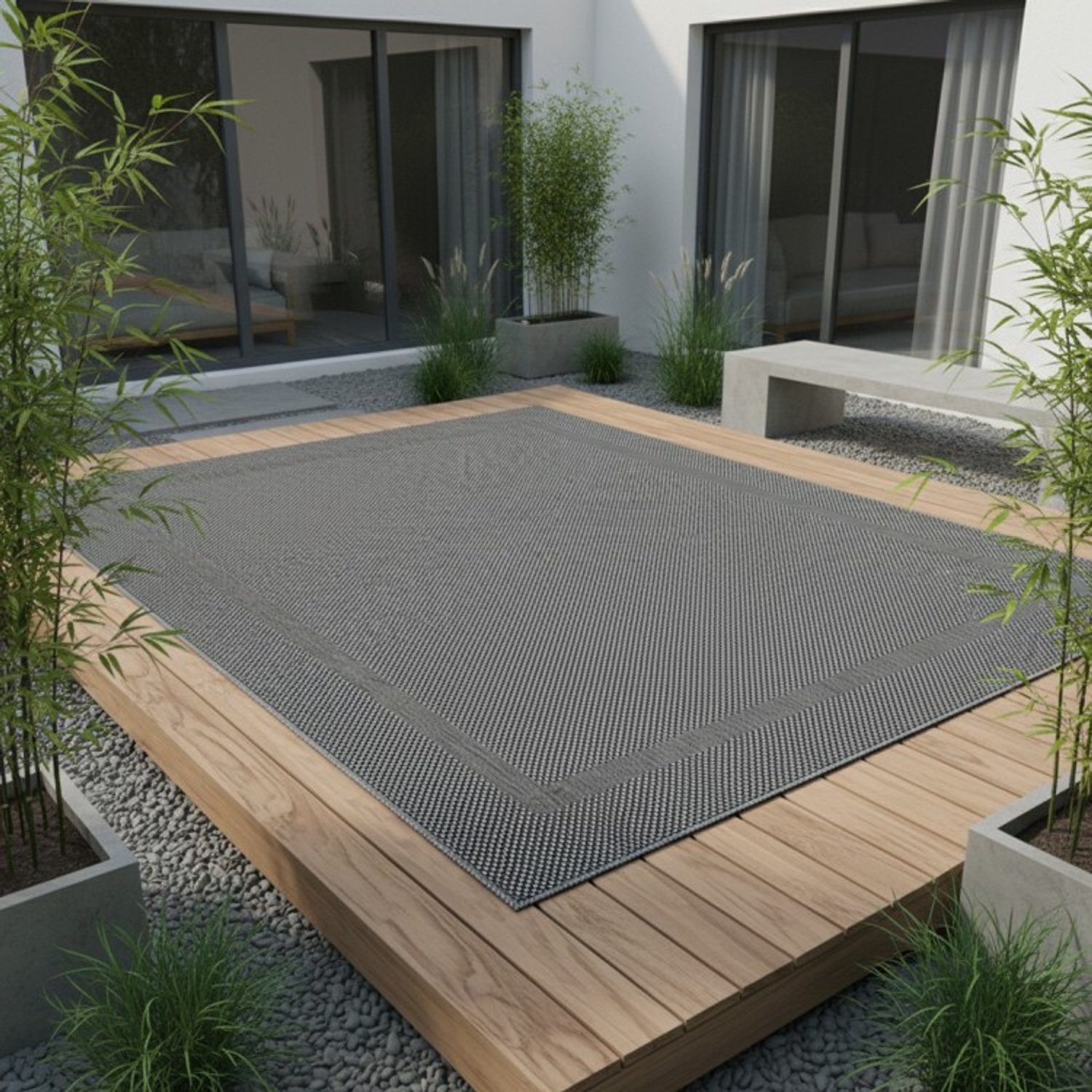 TapisTrend Designer tapijt Antraciet 160x220 cm Modern vloerkleed met sisal-look rand, geschikt voor binnen- en buitengebruik, voor woonkamer, terras, balkon en tuin