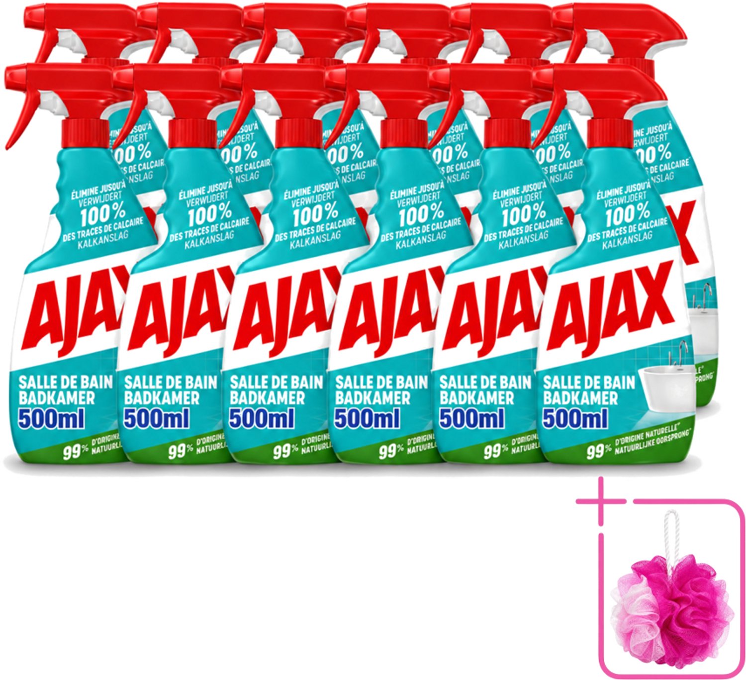 12 x Ajax – Badkamer Spray – 500 ml - Bulkverpakking - Badkamer reinigen - Douchemop - Kalk verwijderen