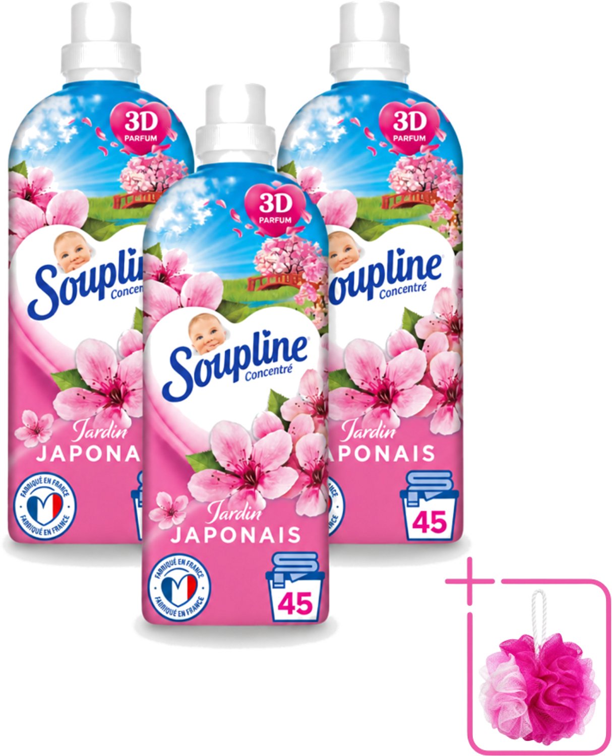 3 x Soupline – Wasverzachter – Japanse Tuin – 950 ml - Bulkverpakking - Wasverzachter - Douchemop - Zachte wasgoed