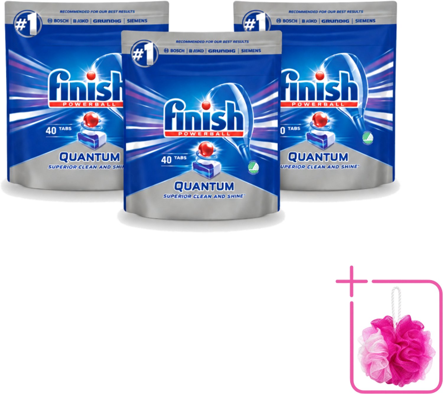 3 x Finish – Vaatwastabletten – Quantum Regular – 40 Capsules - Bulkverpakking - Vaatwastabletten - Douchemop - Vaatwasser