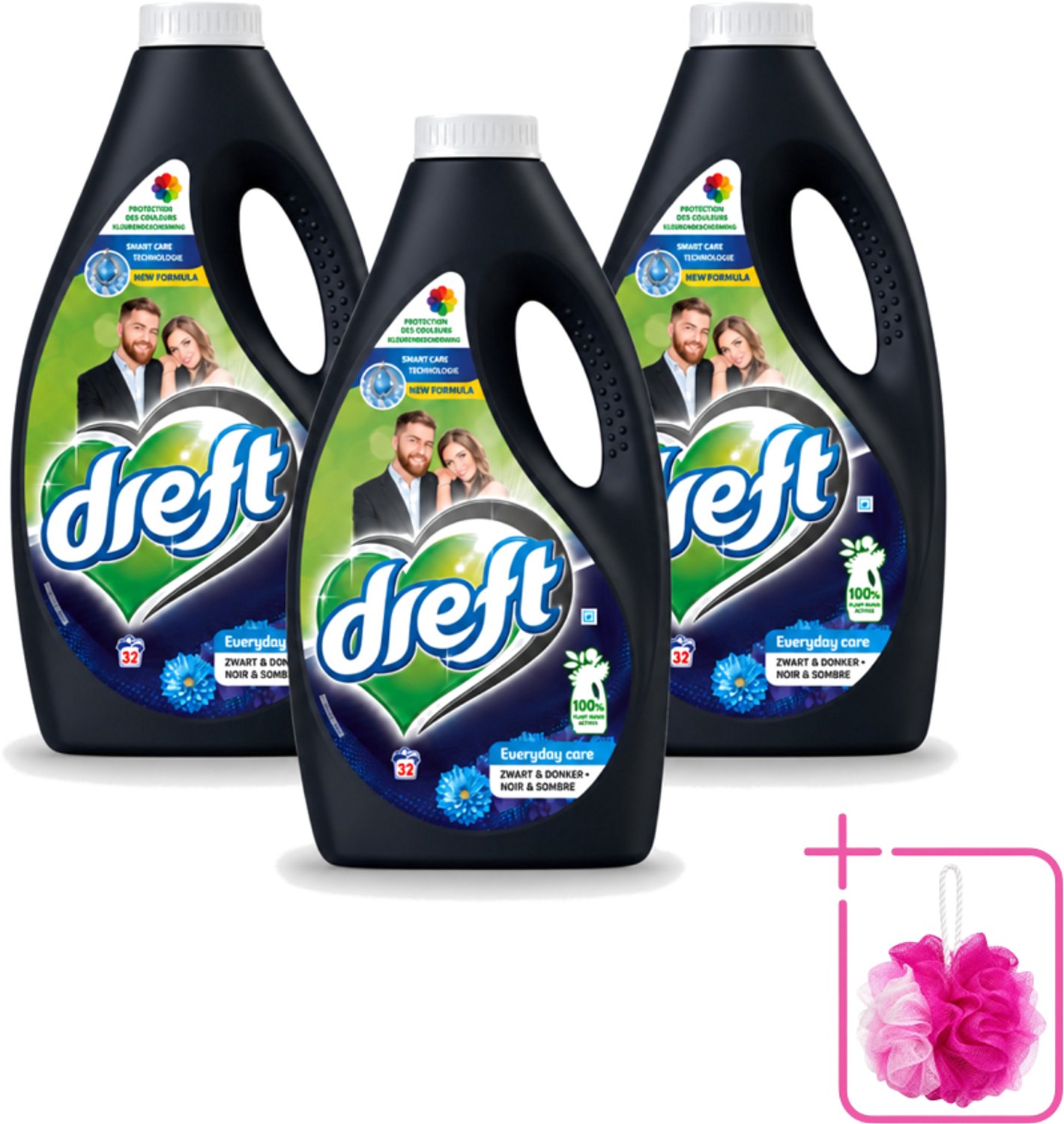 3 x Dreft – Vloeibaar Wasmiddel – Zwart & Donker – 32 Wasbeurten - Bulkverpakking - Donker wasmiddel - Douchemop - Kleurbehoud