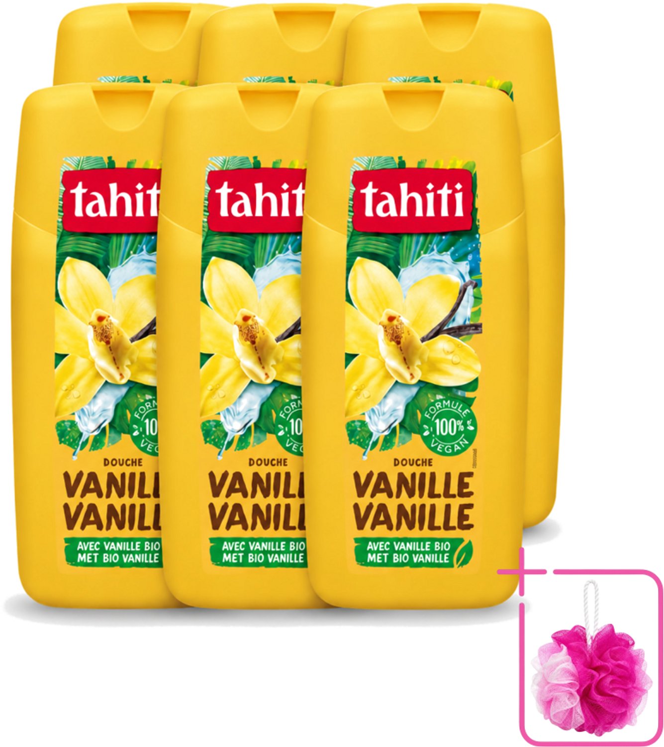 6 x Tahiti – Douchegel – Vanille - 300 ml - Bulkverpakking - Douchegel vanille - Douchemop - Douchegel voor huidverzorging