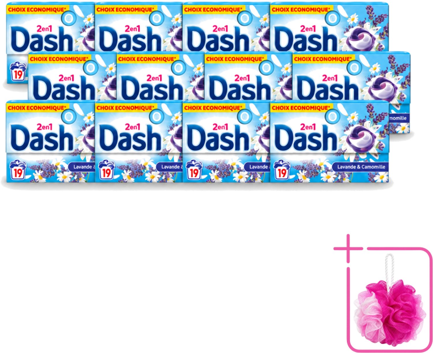 12 x Dash – Wasmiddel Pods 2-in-1 – Lavendel & Kamille – 19 Capsules - Bulkverpakking - Wasmiddel - Douchemop - Waspod