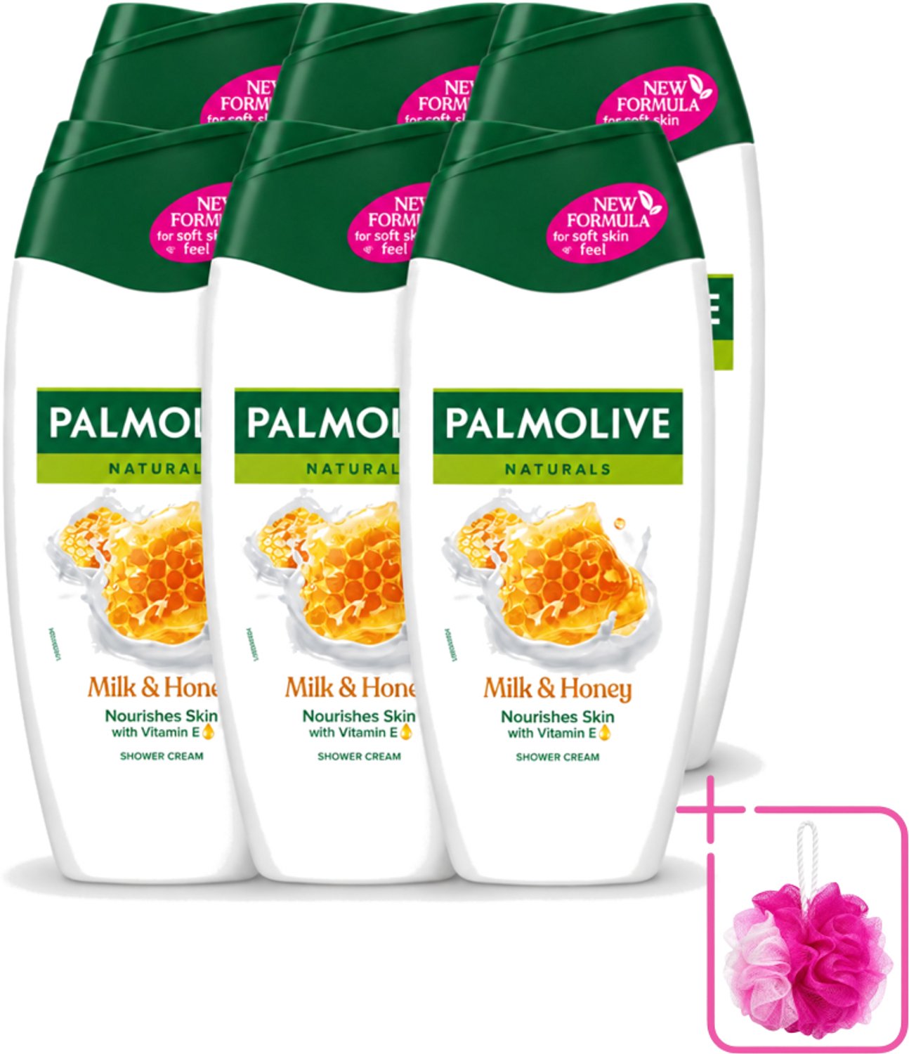 6 x Palmolive – Douchecrème – Milk & Honey - 250 ml - Bulkverpakking - Douchecrème - Douchemop - Voedende douchecrème