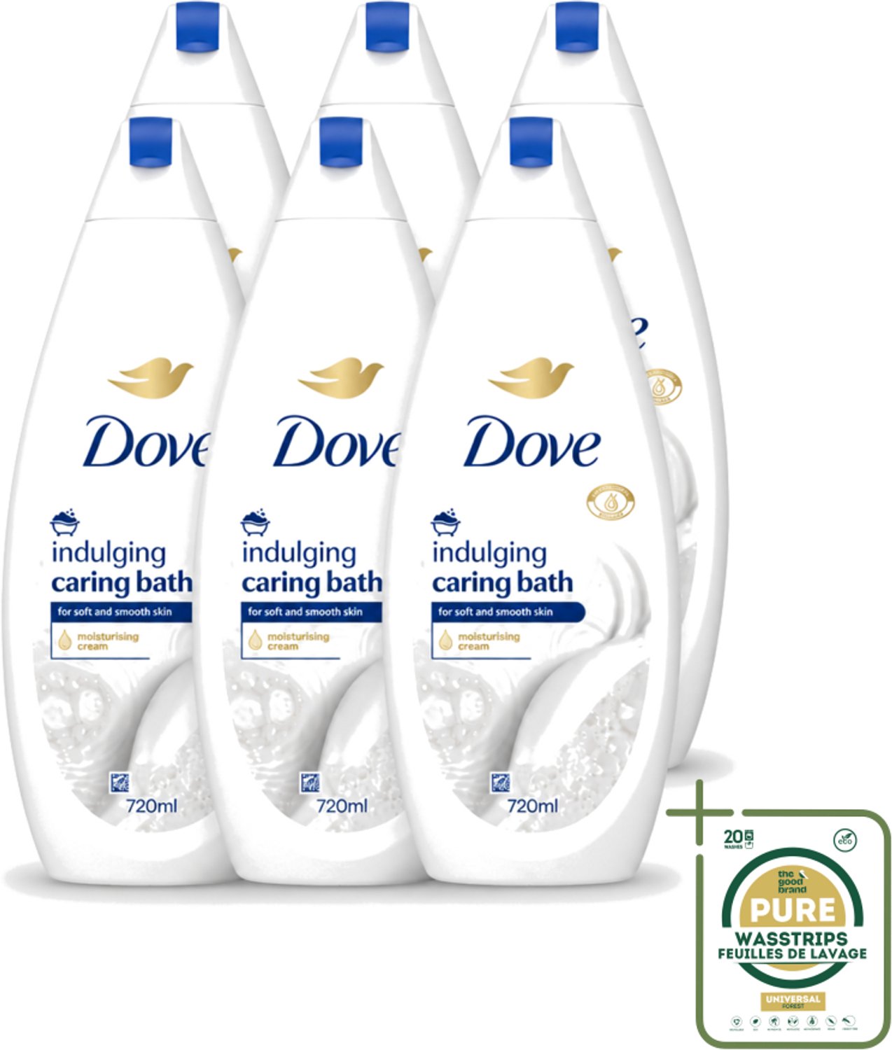 6 x Dove – Badcrème – Indulging Cream – 720 ml - Wasstrips - Badcrème - Badcrème 720 Ml - Badcrème Voor Huid - Badcrème Voor Zintuigen - Zachte Reiniging