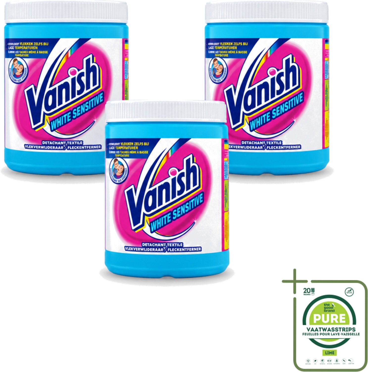3 x Vanish White Sensitive - Vlekkenverwijderaar Poeder - Witte Was - 1125 Gram - Grootverpakking - Vaatwasstrips - Witte Was - Vlekverwijderaar - Gevoelige Stoffen - Witte Wasmiddel - Sensitive Was