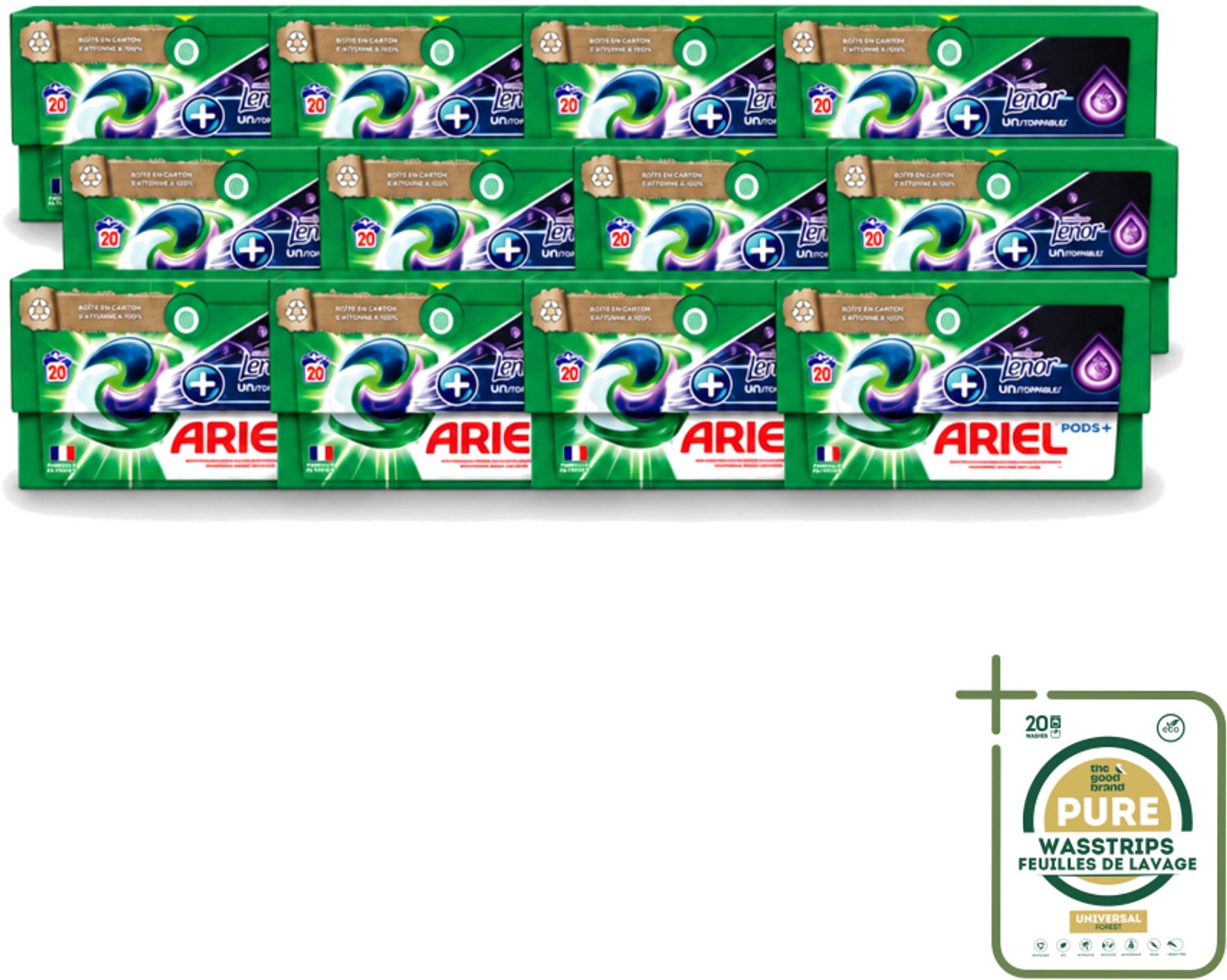 12 x Ariel Original - Touch of Lenor Unstoppables - Wasmiddelcapsules - Pods+ - Witte en Gekleurde Was - 20 Wasbeurten - Wasstrips - Wasmiddelcapsules - Reiniging - Vlekken Verwijderen - Frisheid - Koud Was
